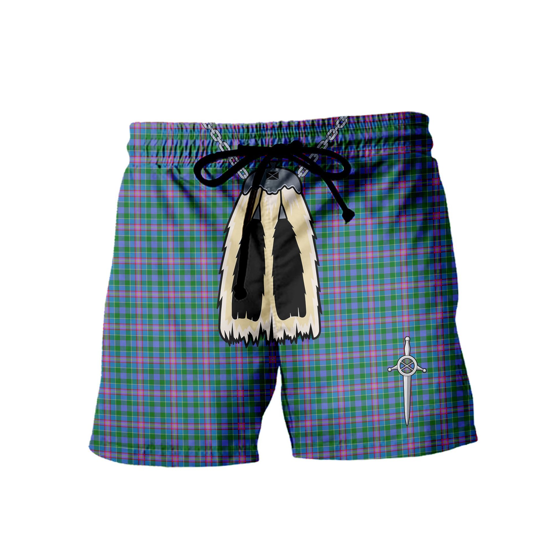 ScotsTee Shop Scottish Pitcairn Hunting Men's Highland Kilt Sporran Tartan Shorts