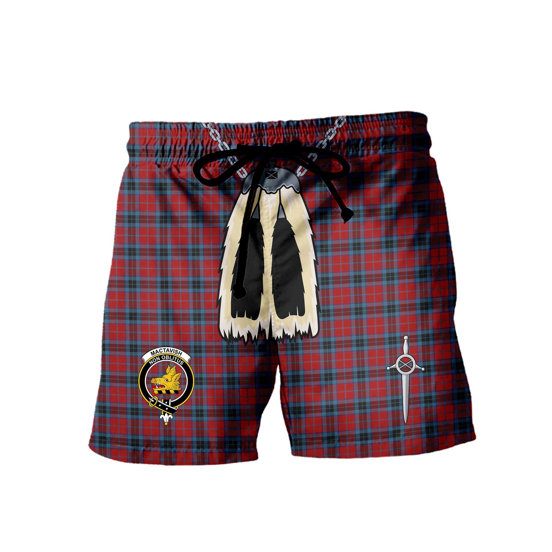 ScotsTee Shop Scottish MacTavish Clan Crest Men's Highland Kilt Sporran Tartan Shorts