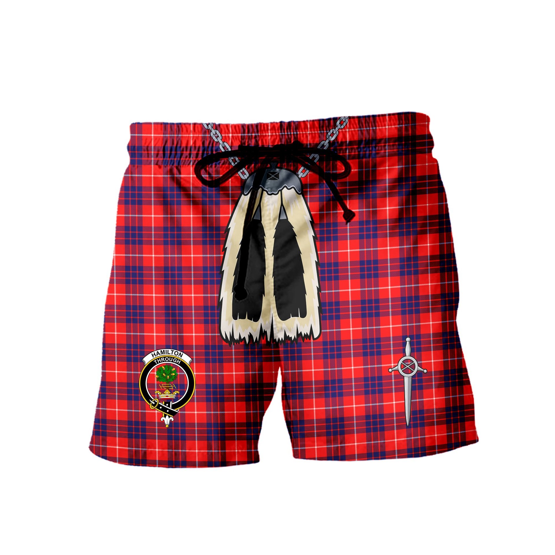 ScotsTee Shop Scottish Hamilton Modern Clan Crest Men's Highland Kilt Sporran Tartan Shorts