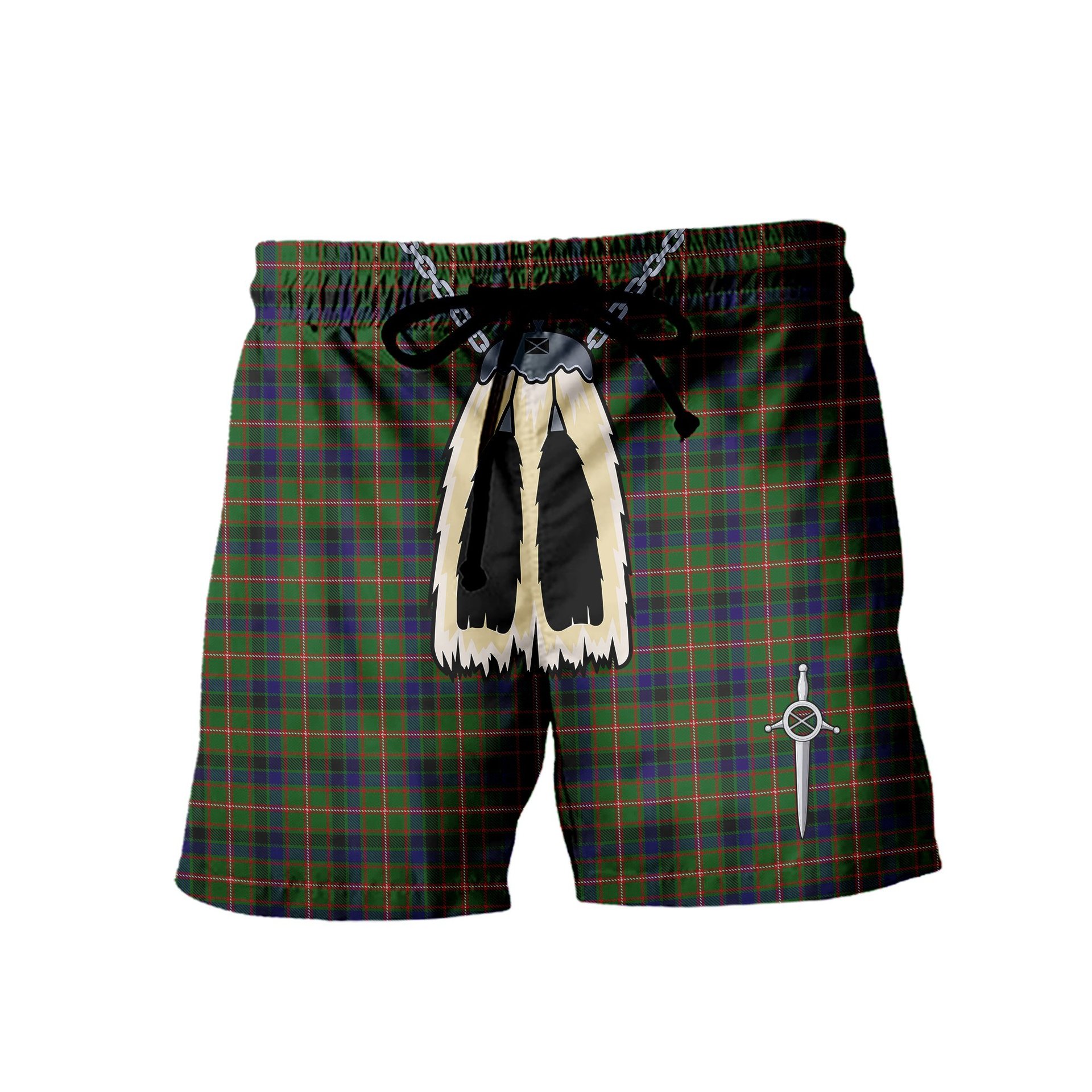 ScotsTee Shop Scottish Reid Green Men's Highland Kilt Sporran Tartan Shorts