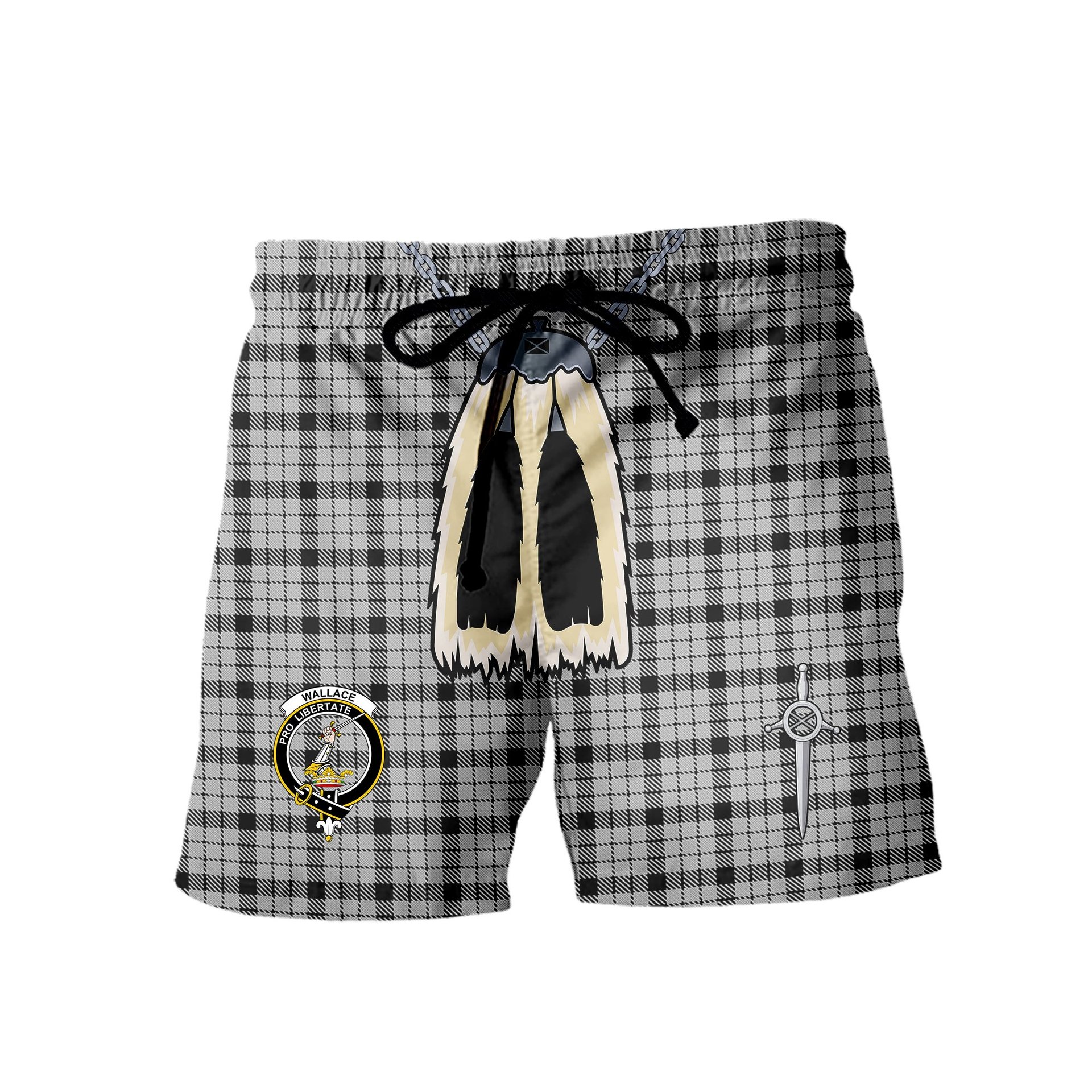 ScotsTee Shop Scottish Wallace Dress Clan Crest Men's Highland Kilt Sporran Tartan Shorts