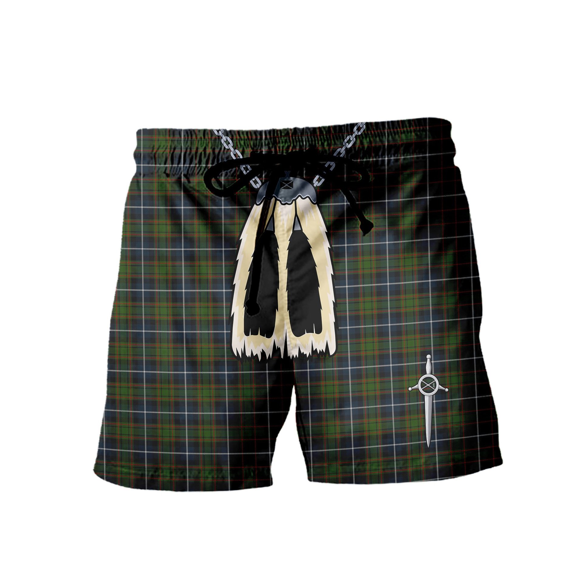 ScotsTee Shop Scottish MacRae Hunting Men's Highland Kilt Sporran Tartan Shorts