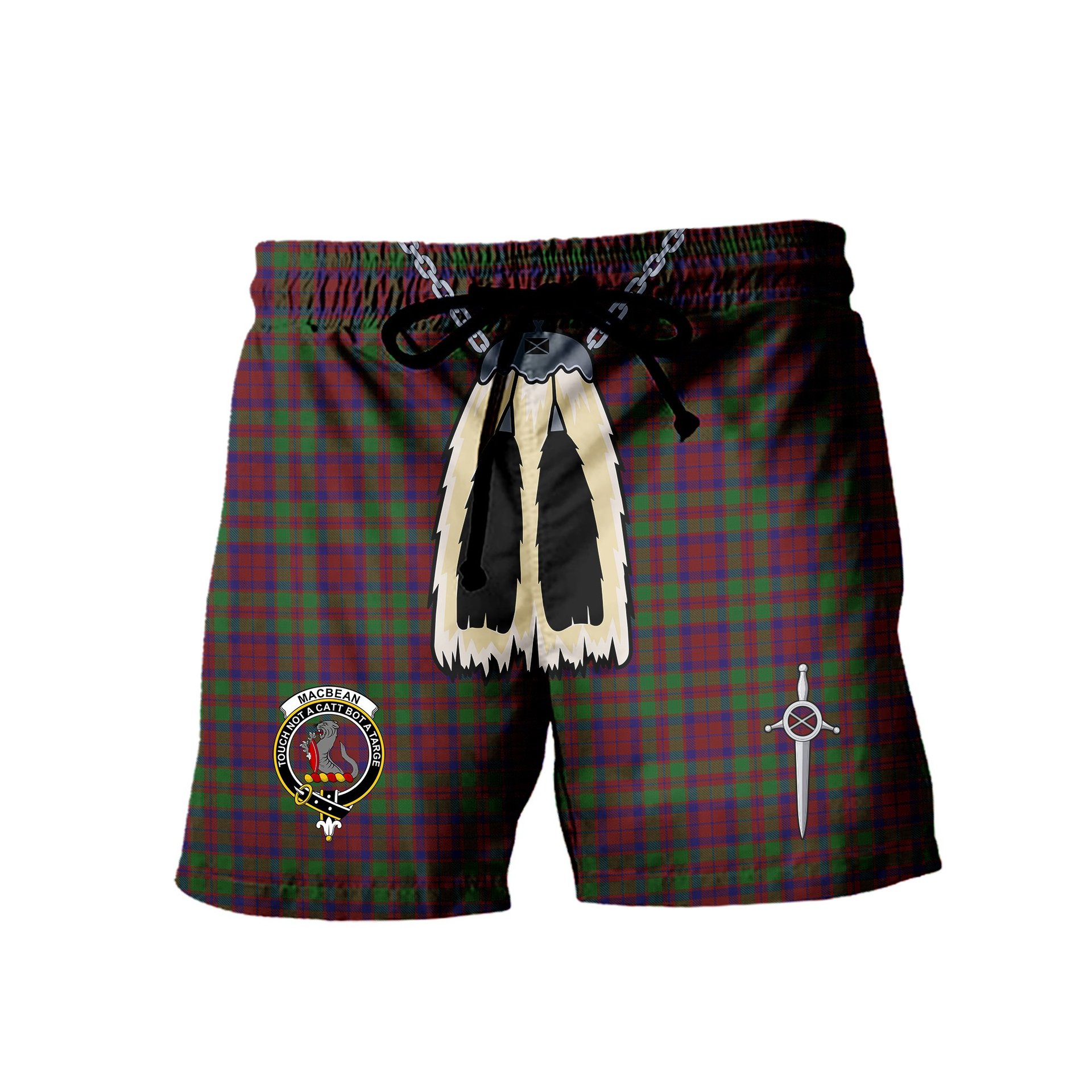 ScotsTee Shop Scottish MacBean of Tomatin Clan Crest Men's Highland Kilt Sporran Tartan Shorts
