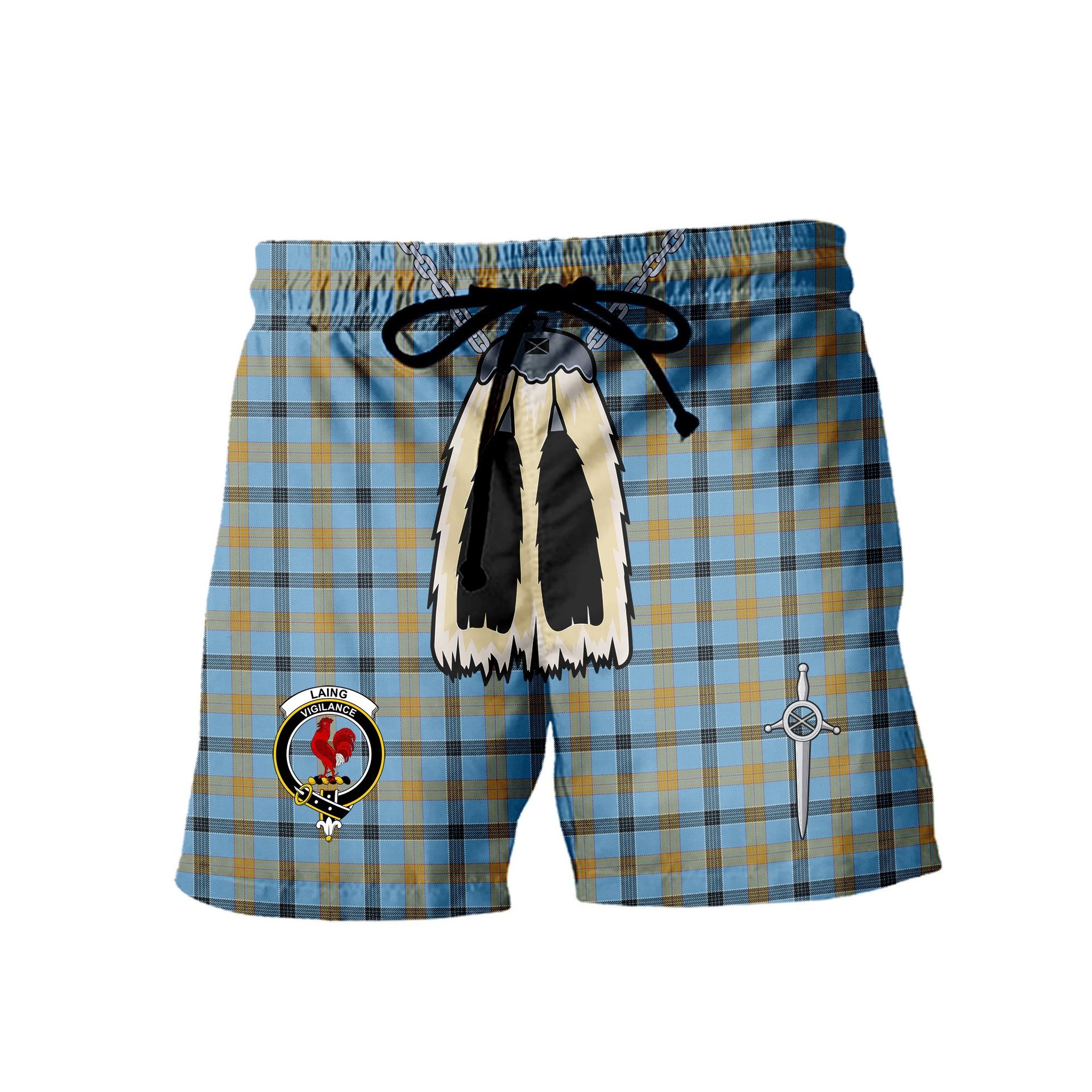 ScotsTee Shop Scottish Laing Ancient Clan Crest Men's Highland Kilt Sporran Tartan Shorts