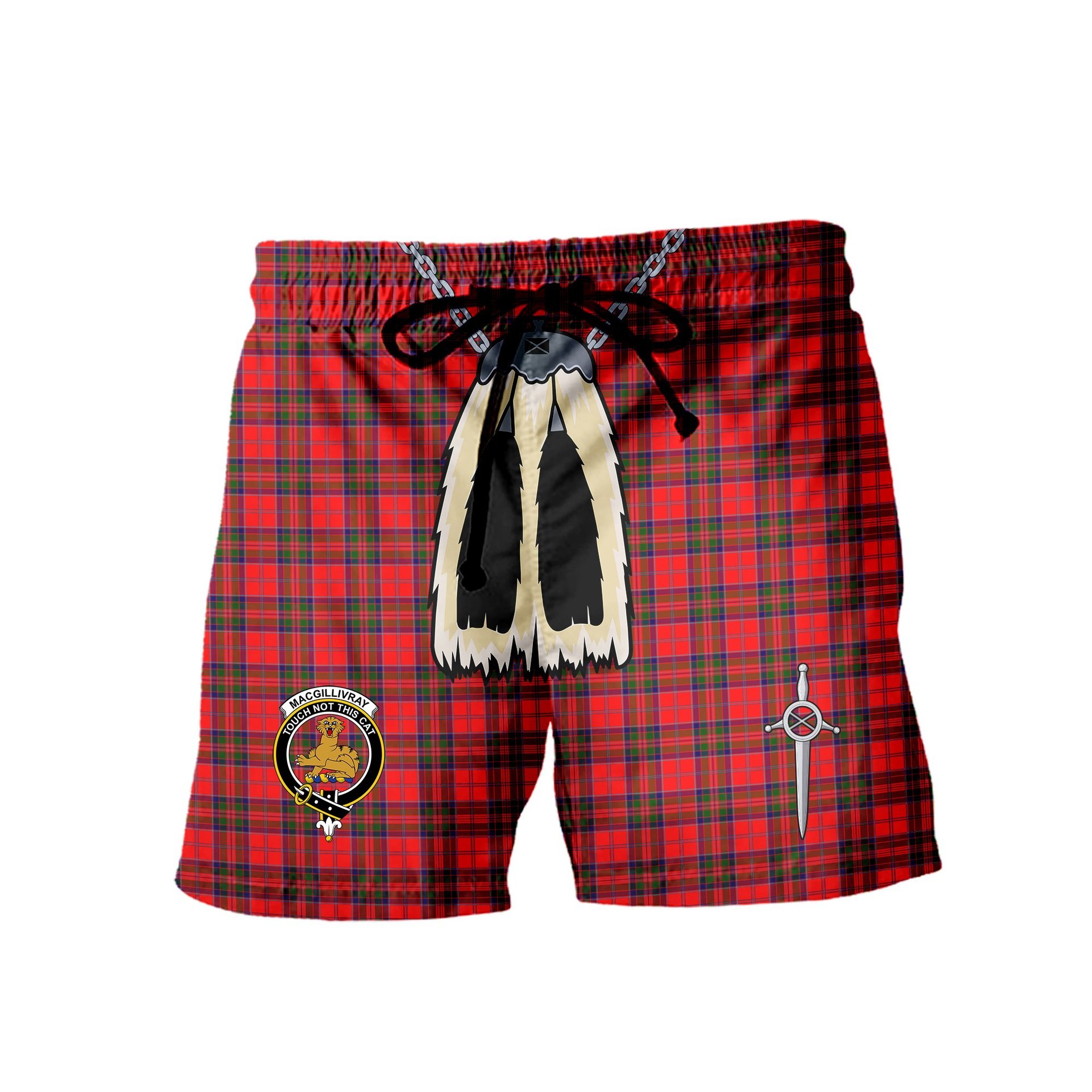 ScotsTee Shop Scottish MacGillivray Modern Clan Crest Men's Highland Kilt Sporran Tartan Shorts