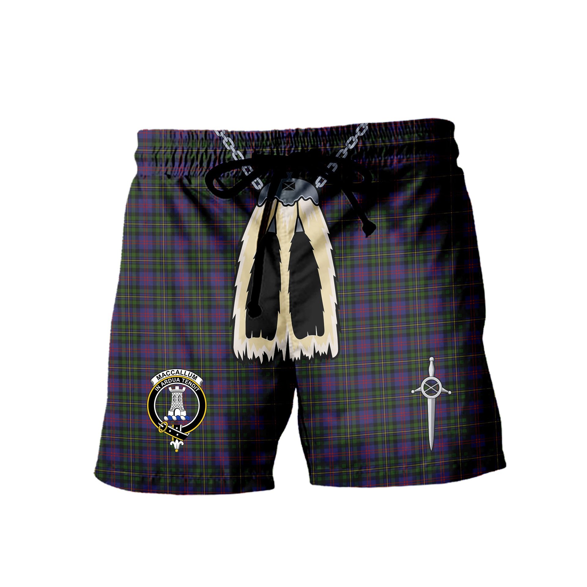 ScotsTee Shop Scottish MacCallum of Berwick Clan Crest Men's Highland Kilt Sporran Tartan Shorts