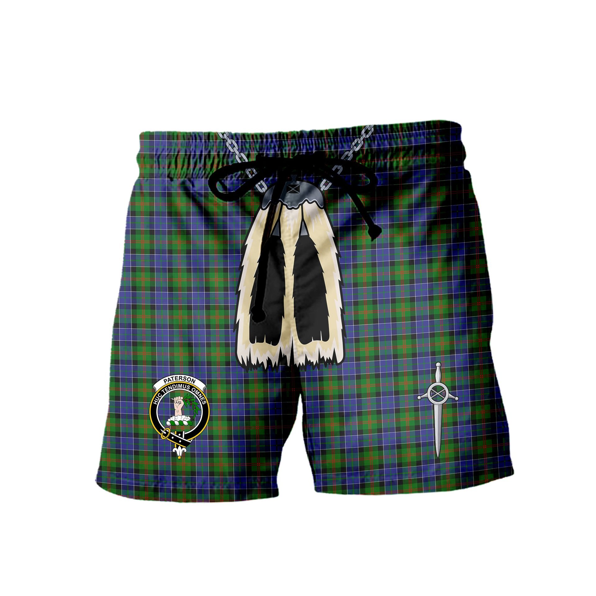 ScotsTee Shop Scottish Paterson SC Clan Crest Men's Highland Kilt Sporran Tartan Shorts