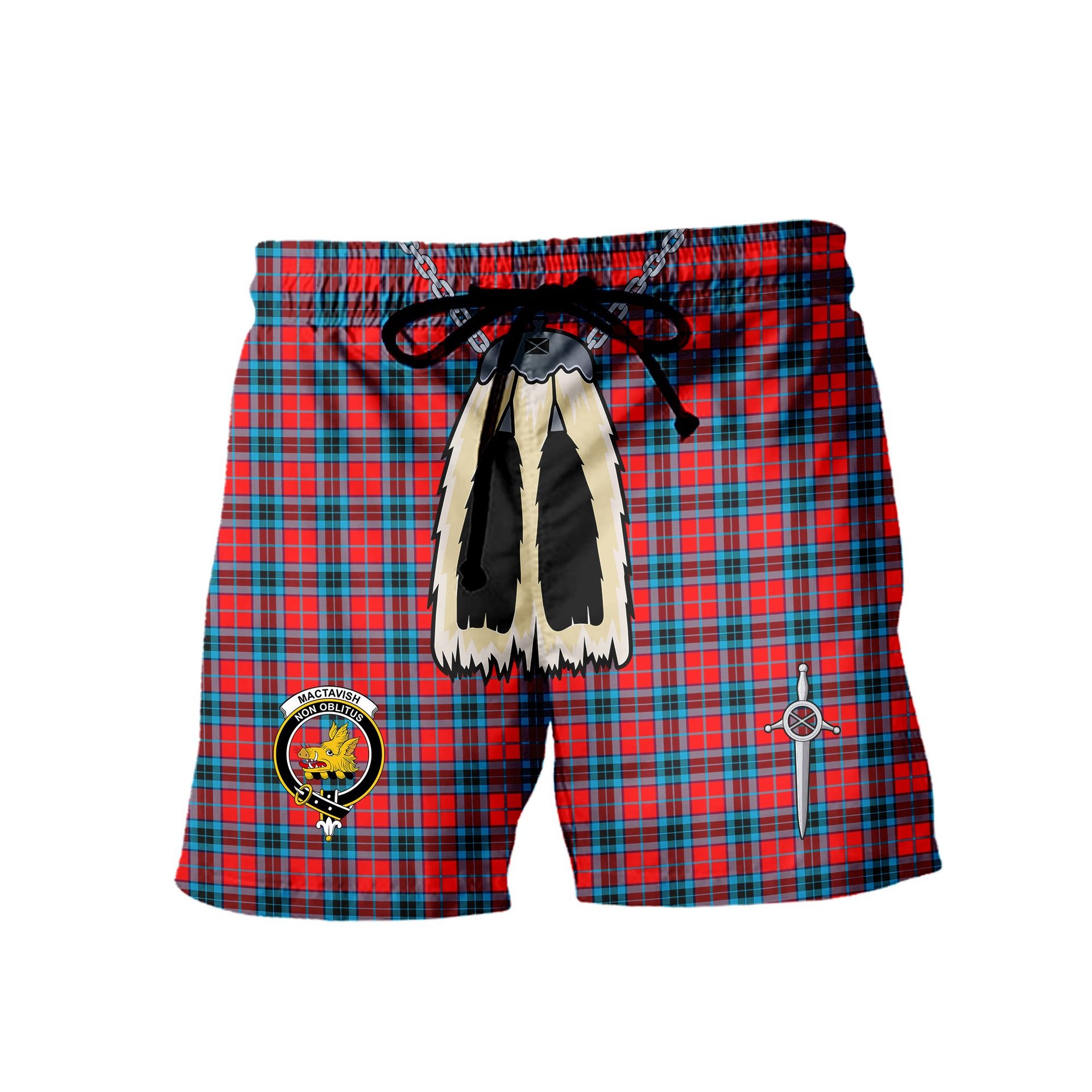 ScotsTee Shop Scottish MacTavish Modern Clan Crest Men's Highland Kilt Sporran Tartan Shorts