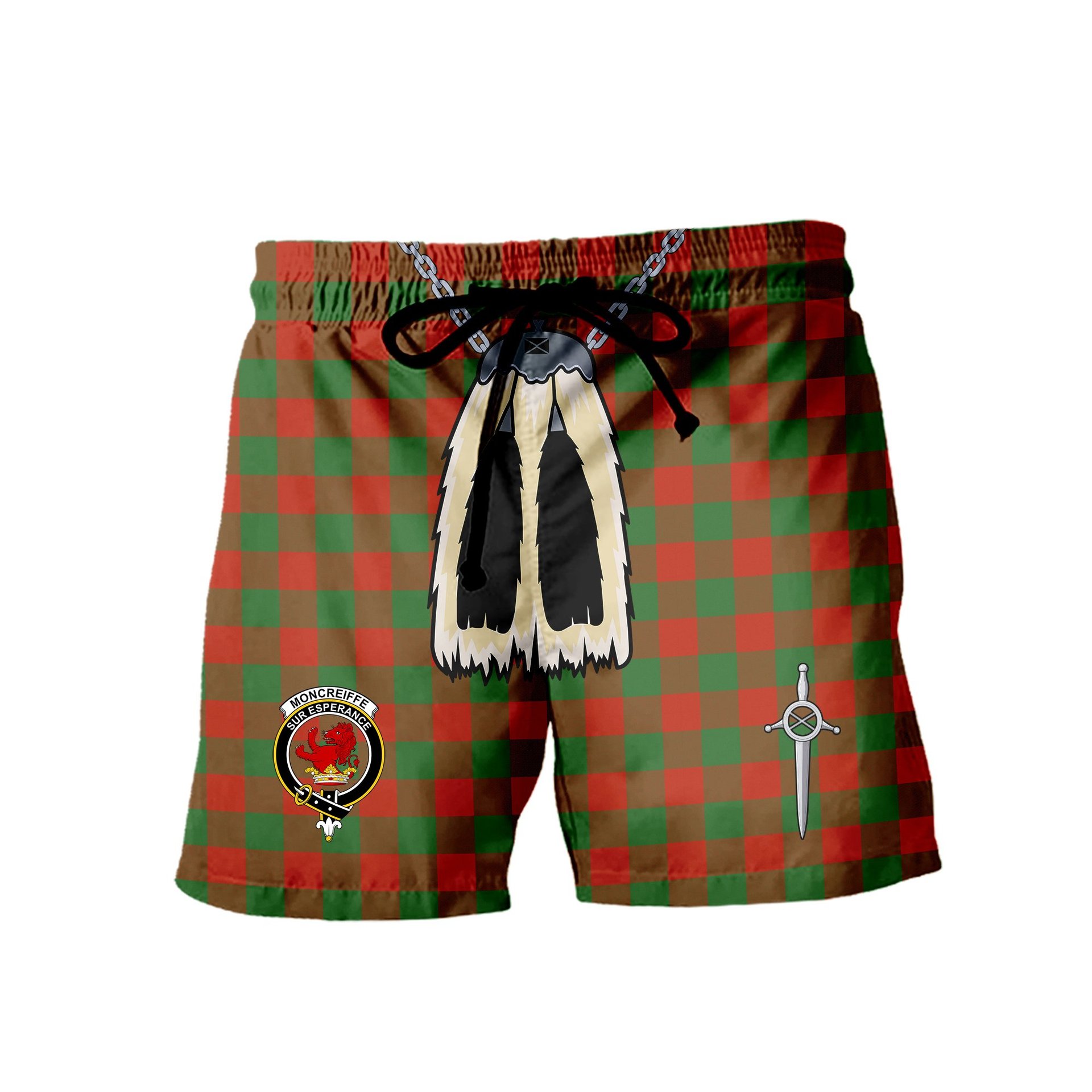 ScotsTee Shop Scottish Moncreiffe Ancient Clan Crest Men's Highland Kilt Sporran Tartan Shorts