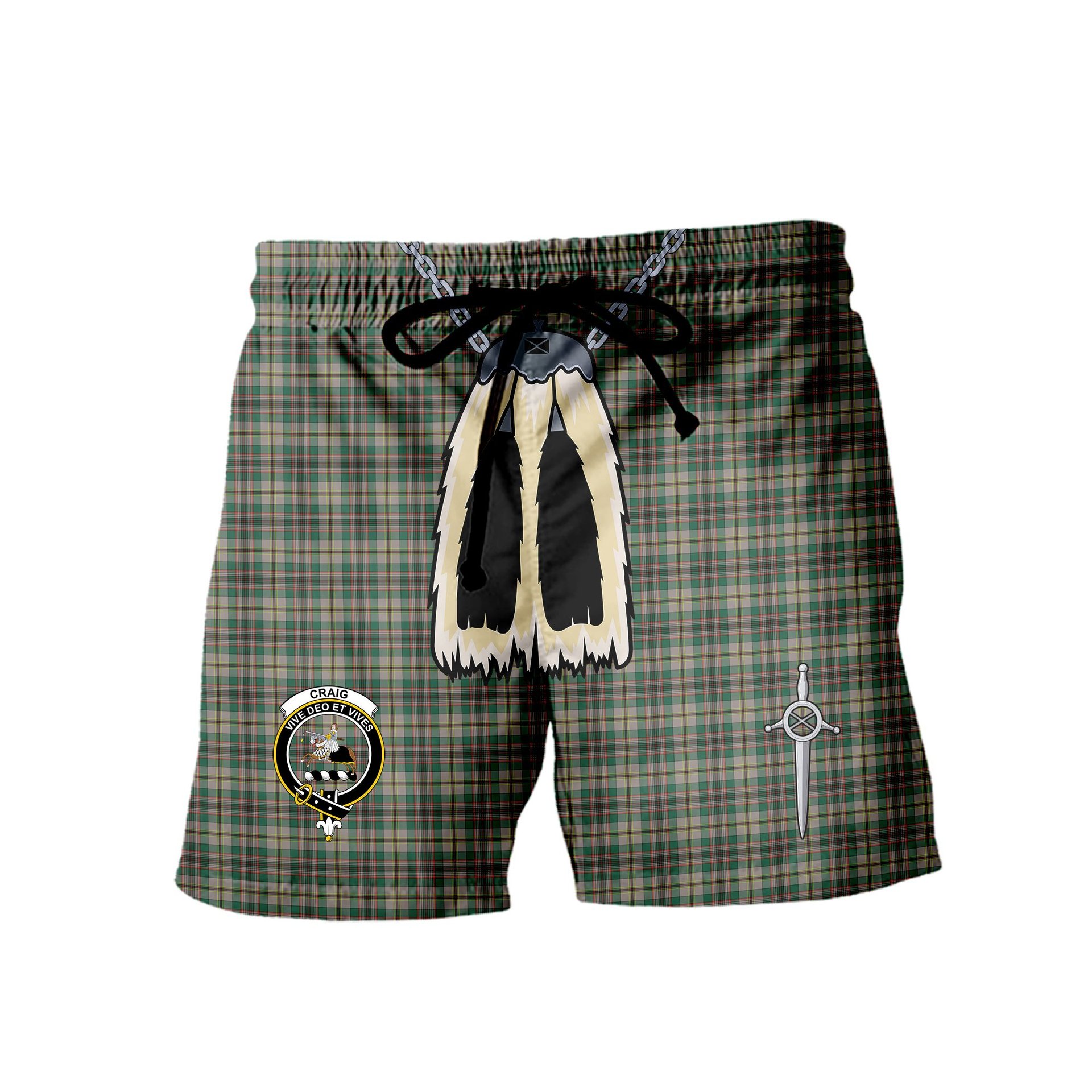 ScotsTee Shop Scottish Craig Ancient Clan Crest Men's Highland Kilt Sporran Tartan Shorts
