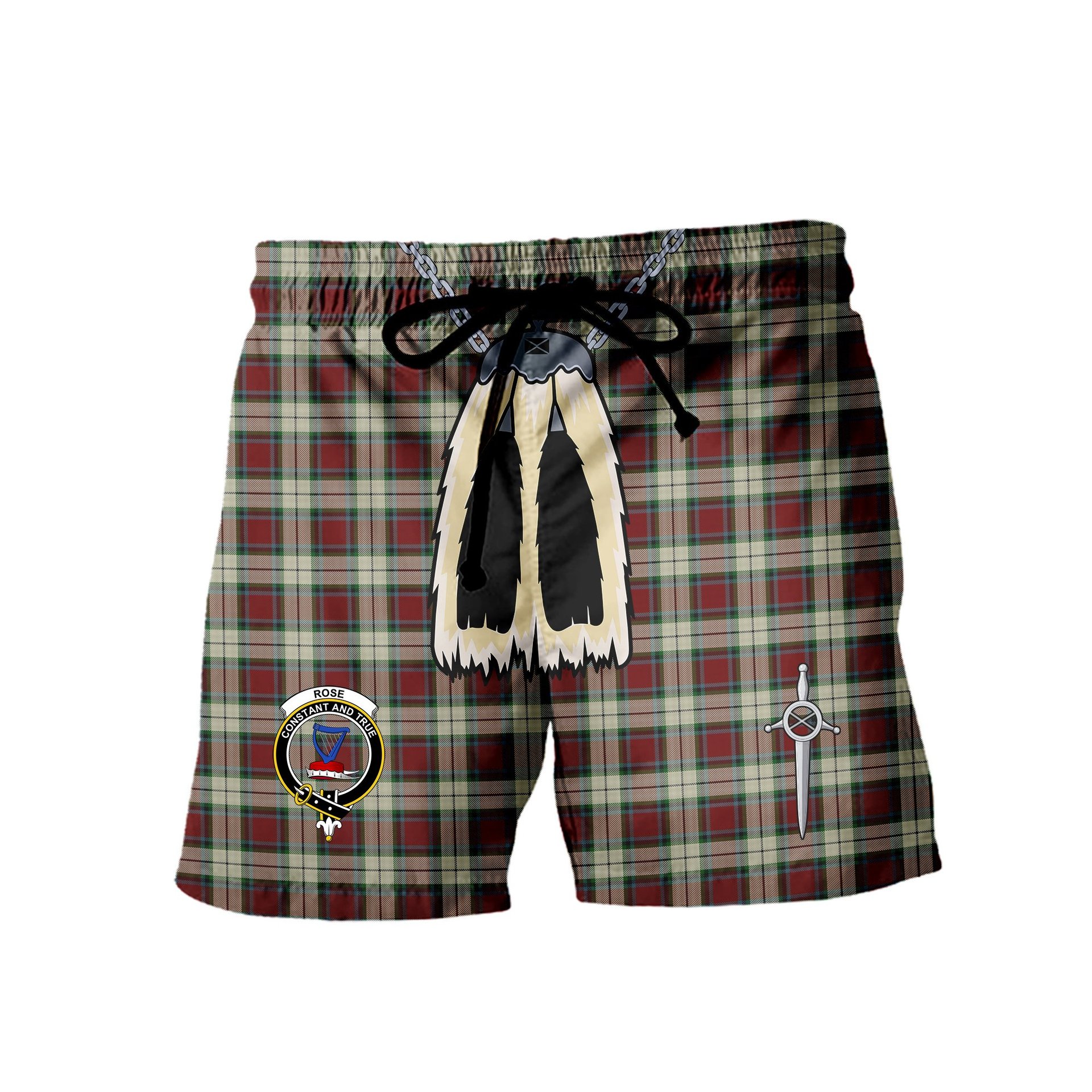 ScotsTee Shop Scottish Rose White Dress Clan Crest Men's Highland Kilt Sporran Tartan Shorts