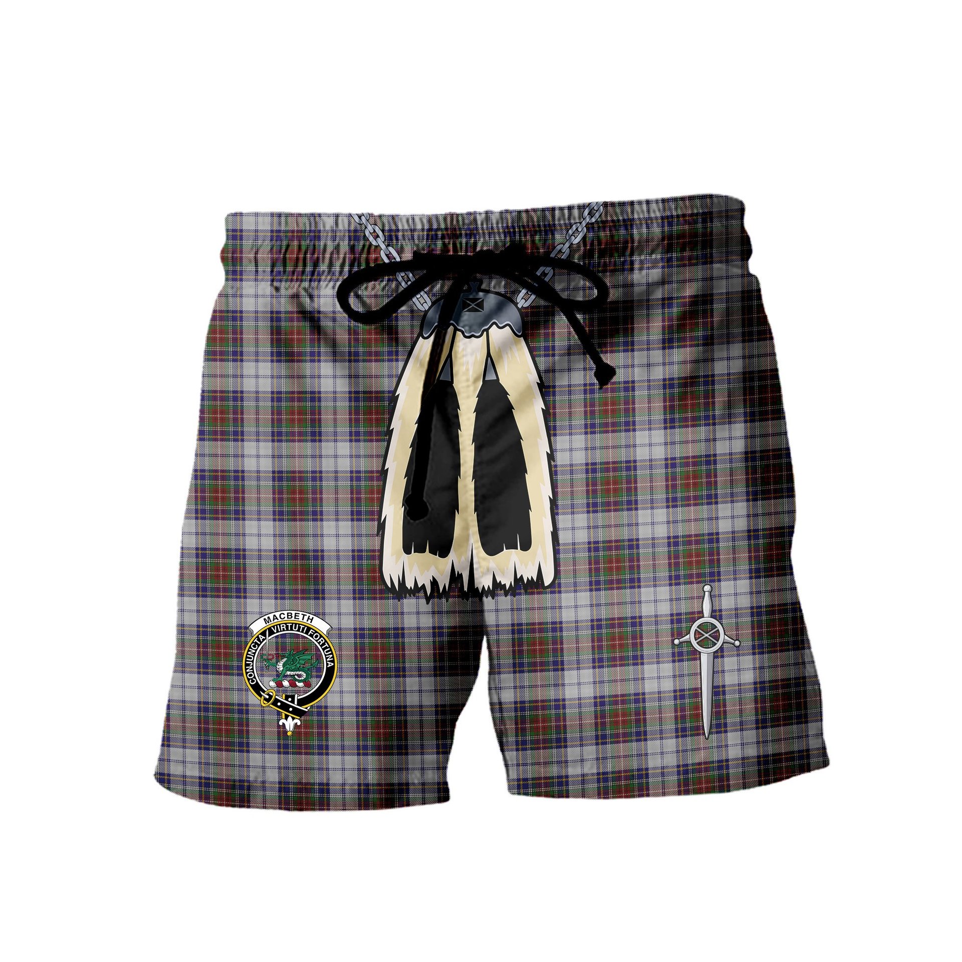 ScotsTee Shop Scottish MacBeth Dress Clan Crest Men's Highland Kilt Sporran Tartan Shorts