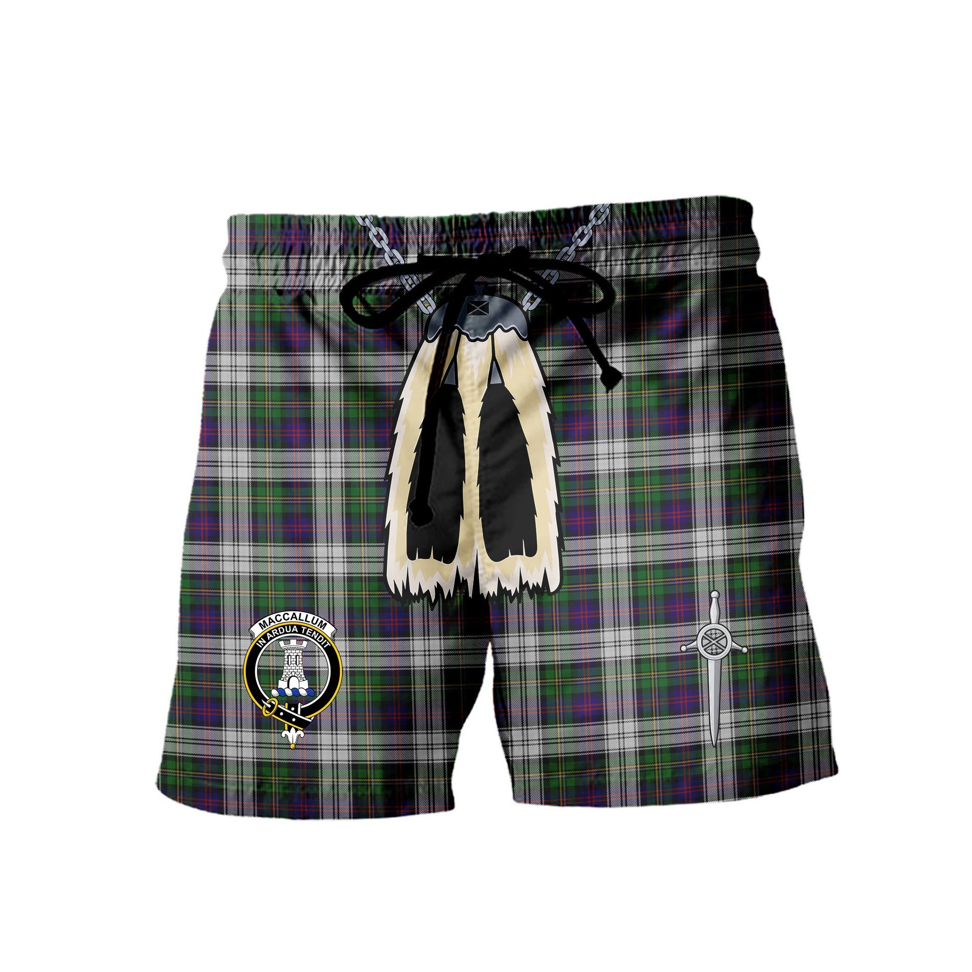 ScotsTee Shop Scottish MacCallum Dress Clan Crest Men's Highland Kilt Sporran Tartan Shorts