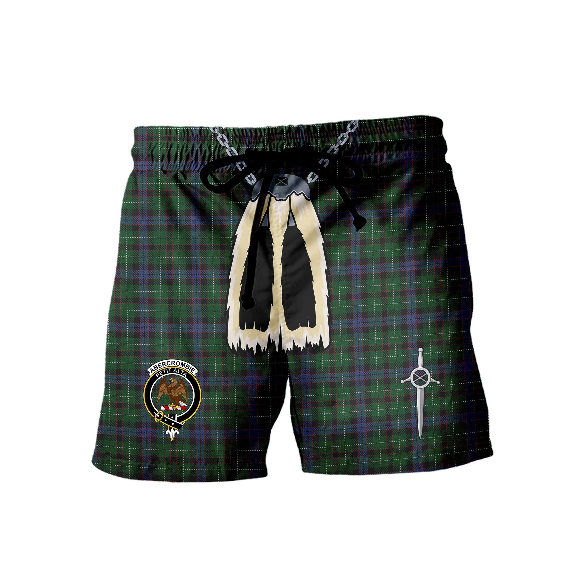 ScotsTee Shop Scottish Abercrombie McKinlay Clan Crest Men's Highland Kilt Sporran Tartan Shorts