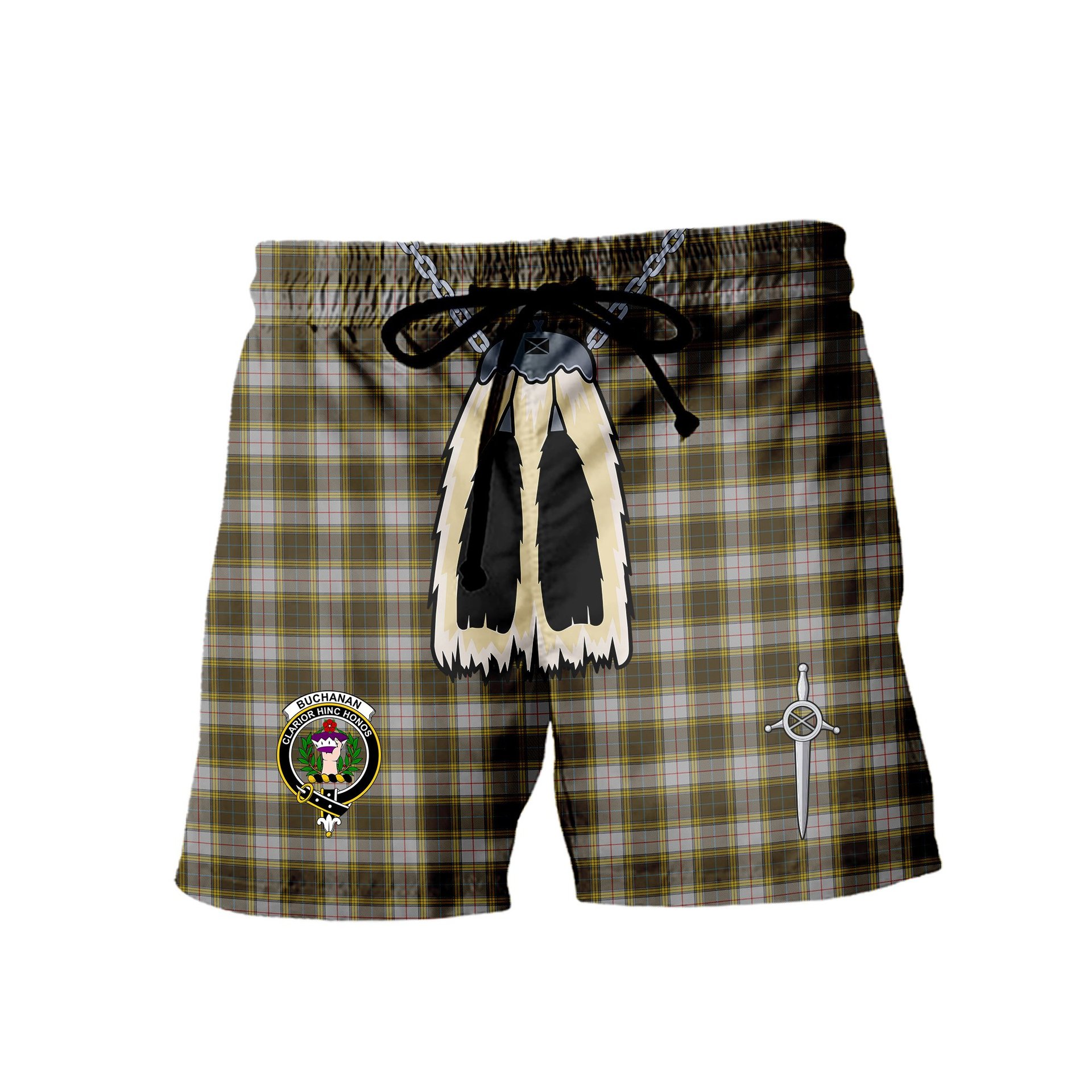ScotsTee Shop Scottish Buchanan Dress Clan Crest Men's Highland Kilt Sporran Tartan Shorts
