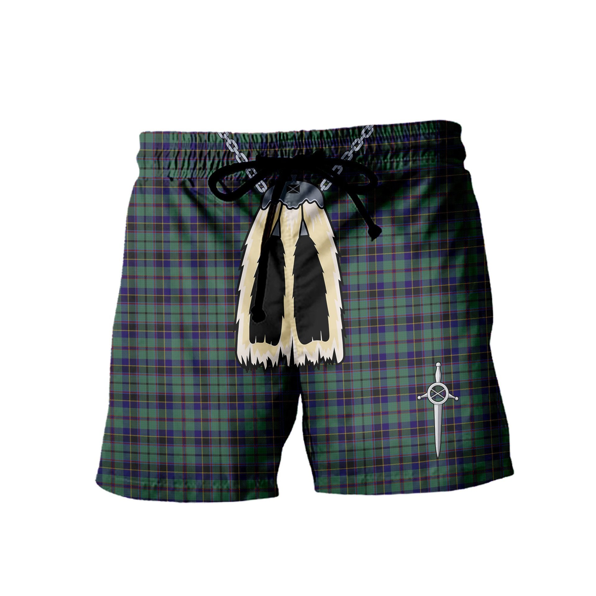 ScotsTee Shop Scottish Stevenson Men's Highland Kilt Sporran Tartan Shorts