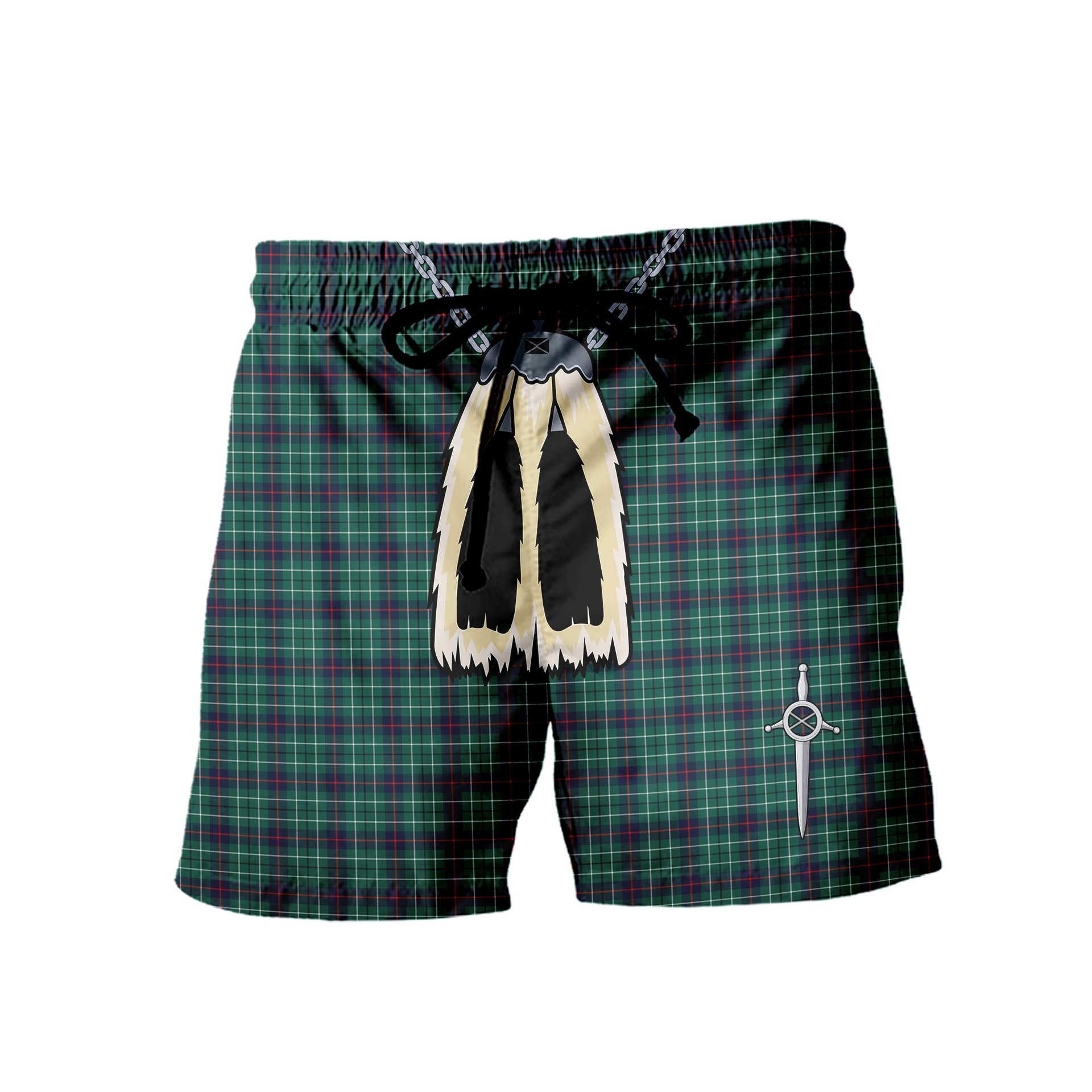 ScotsTee Shop Scottish Duncan Modern Clan Men's Highland Kilt Sporran Tartan Shorts