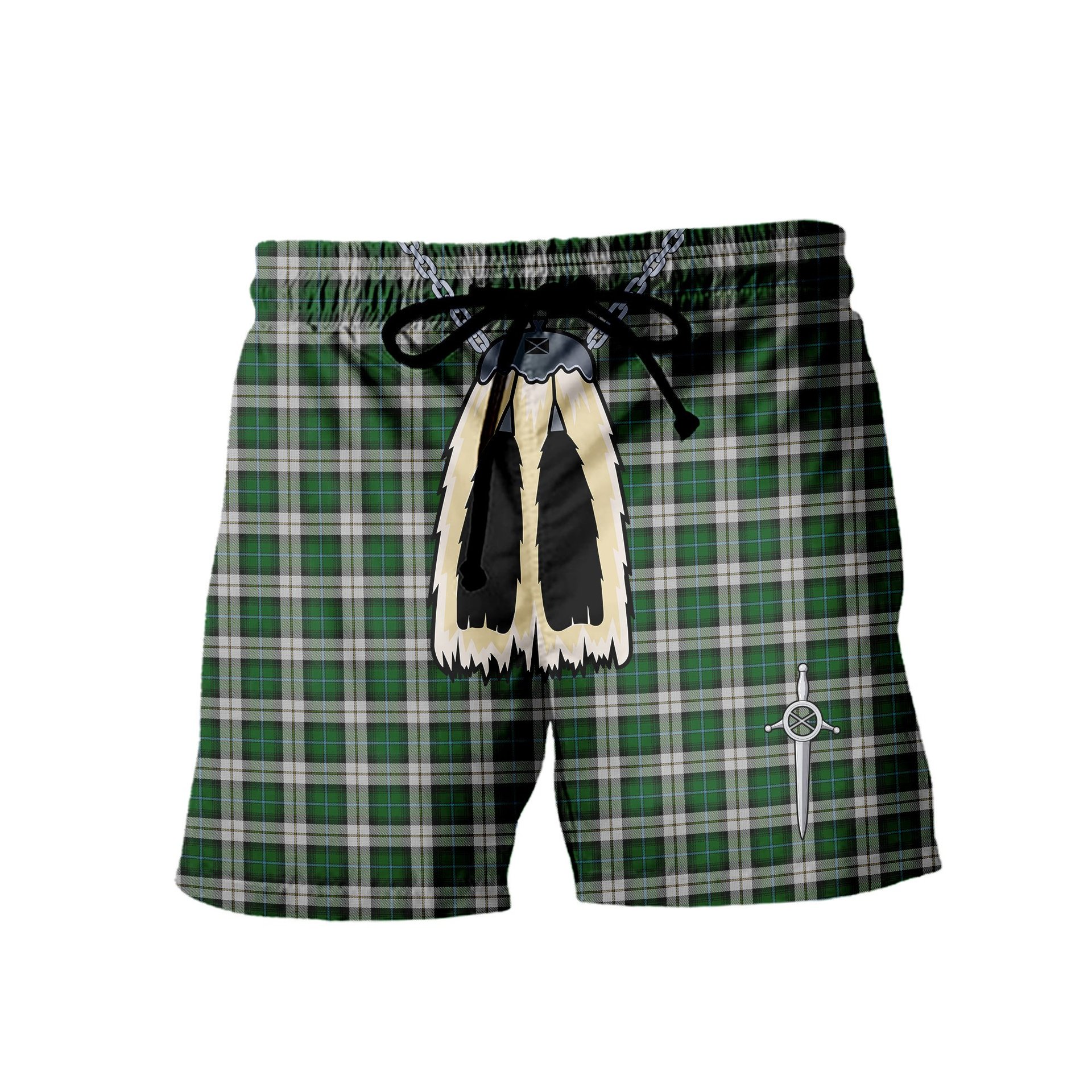 ScotsTee Shop Scottish McCandlish Arisaid Green Men's Highland Kilt Sporran Tartan Shorts
