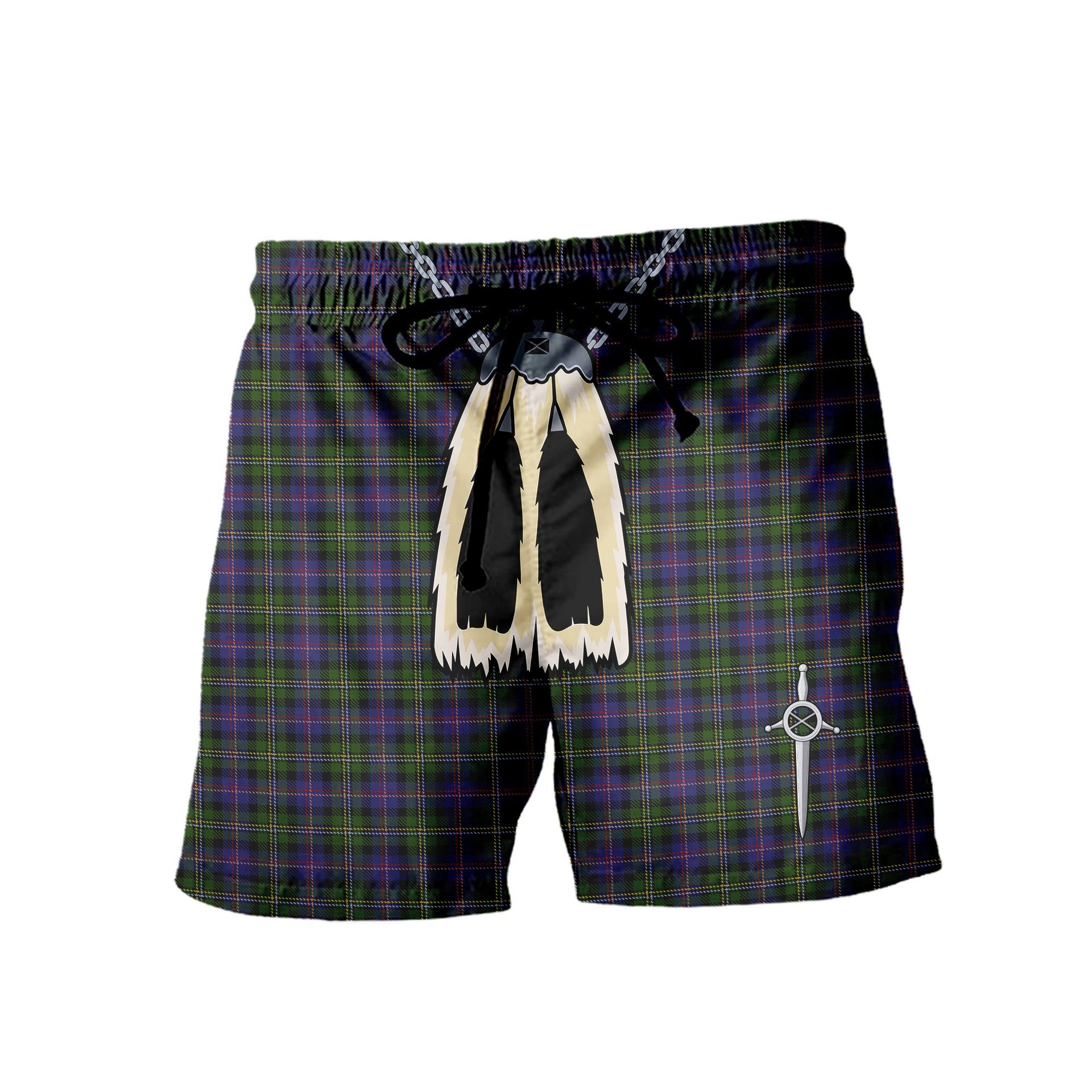 ScotsTee Shop Scottish Malcolm 1840 Men's Highland Kilt Sporran Tartan Shorts