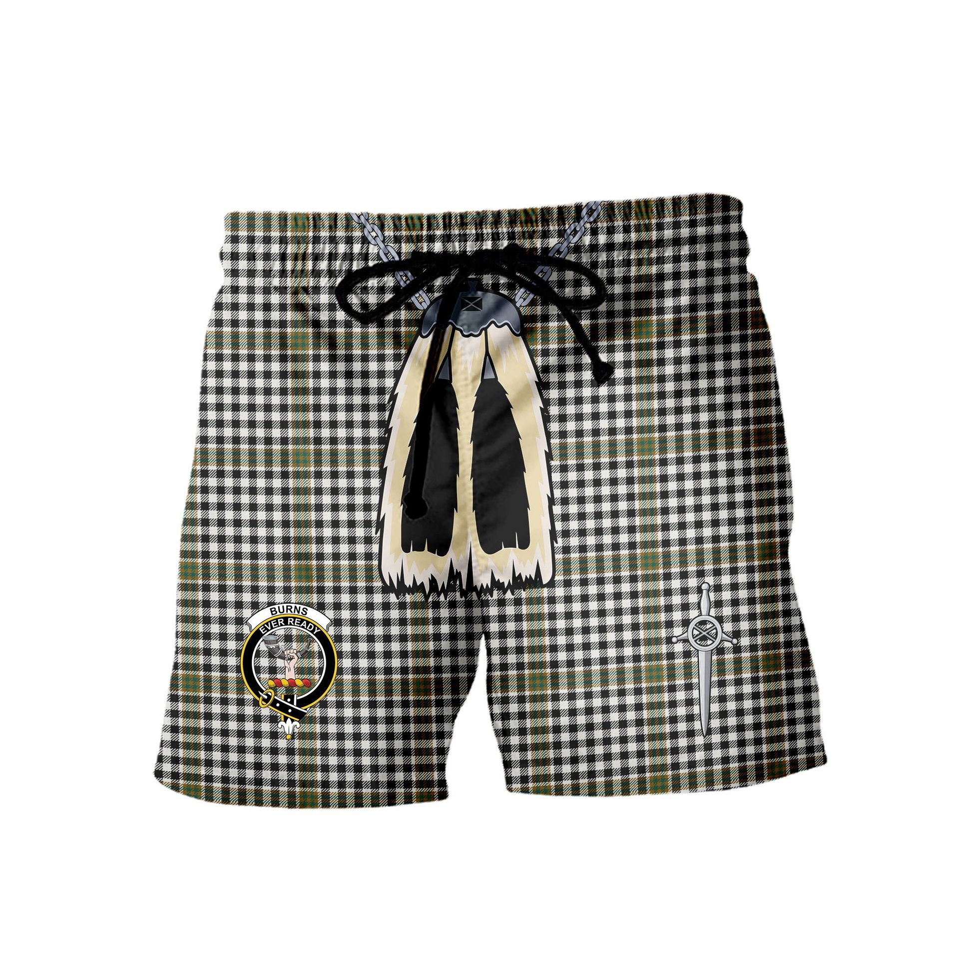 ScotsTee Shop Scottish Burns Check Modern Clan Crest Men's Highland Kilt Sporran Tartan Shorts