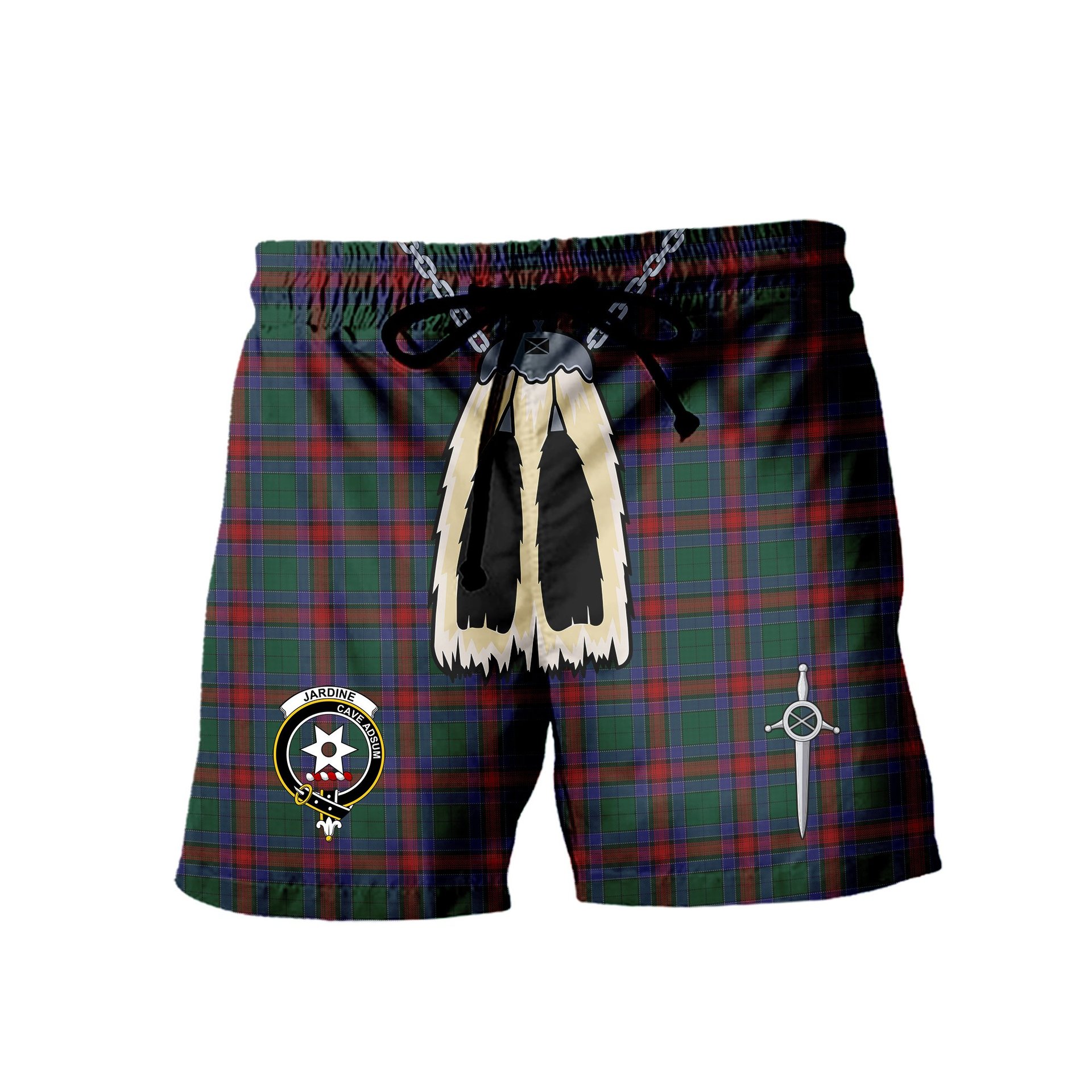 ScotsTee Shop Scottish Jardine Dress Clan Crest Men's Highland Kilt Sporran Tartan Shorts