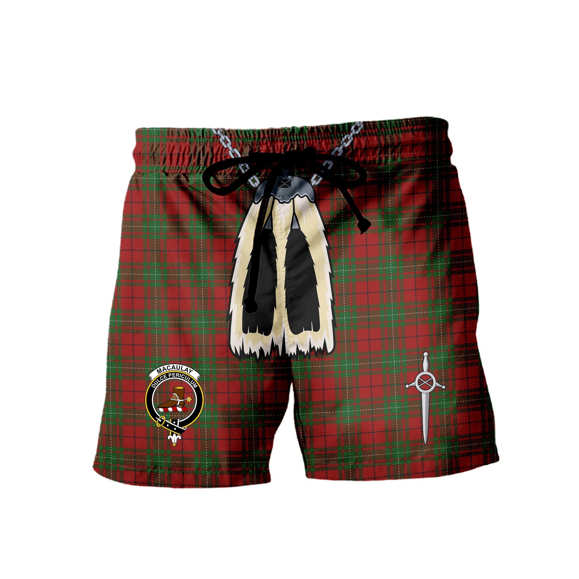ScotsTee Shop Scottish MacAulay Clan Crest Men's Highland Kilt Sporran Tartan Shorts