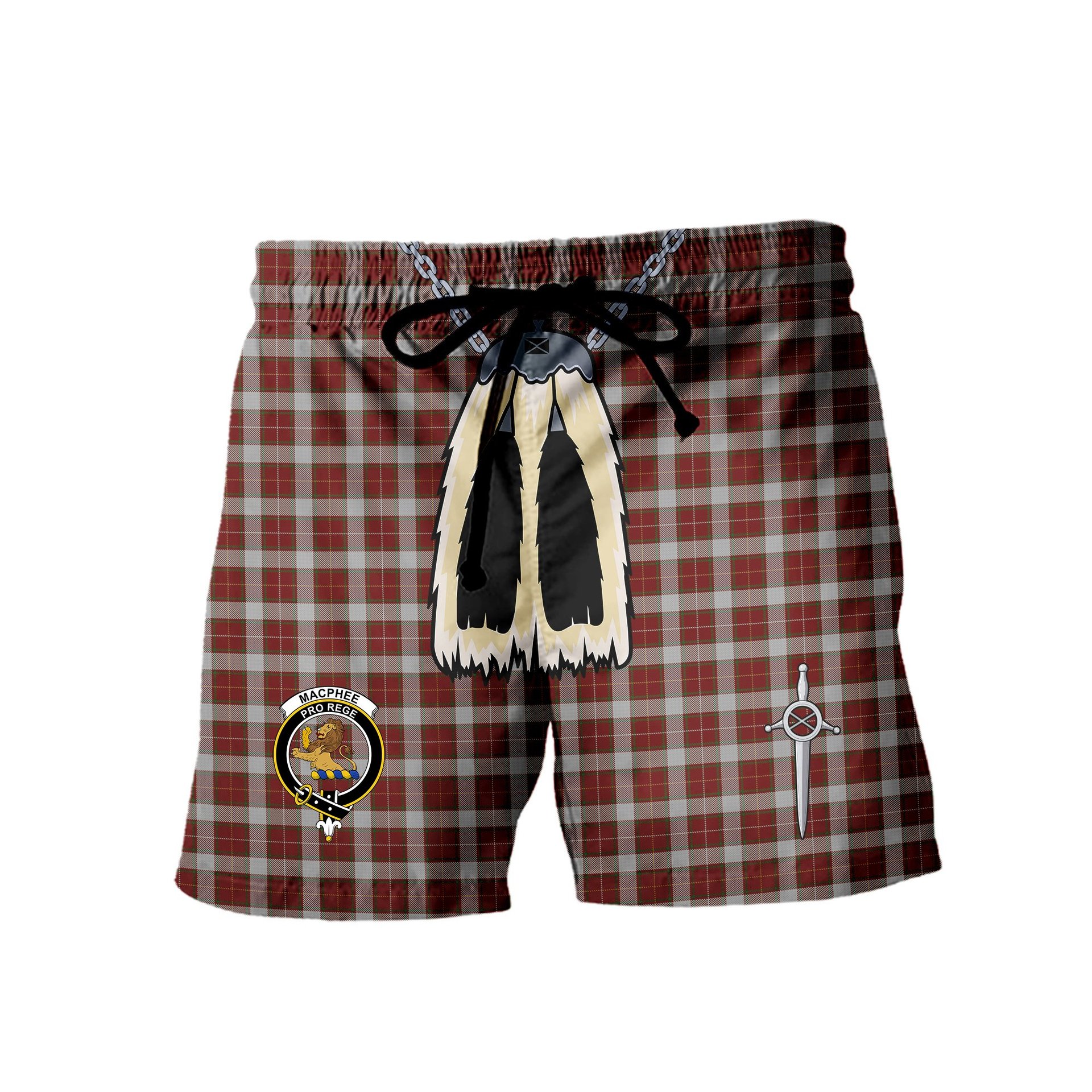ScotsTee Shop Scottish MacPhee Dress Clan Crest Men's Highland Kilt Sporran Tartan Shorts