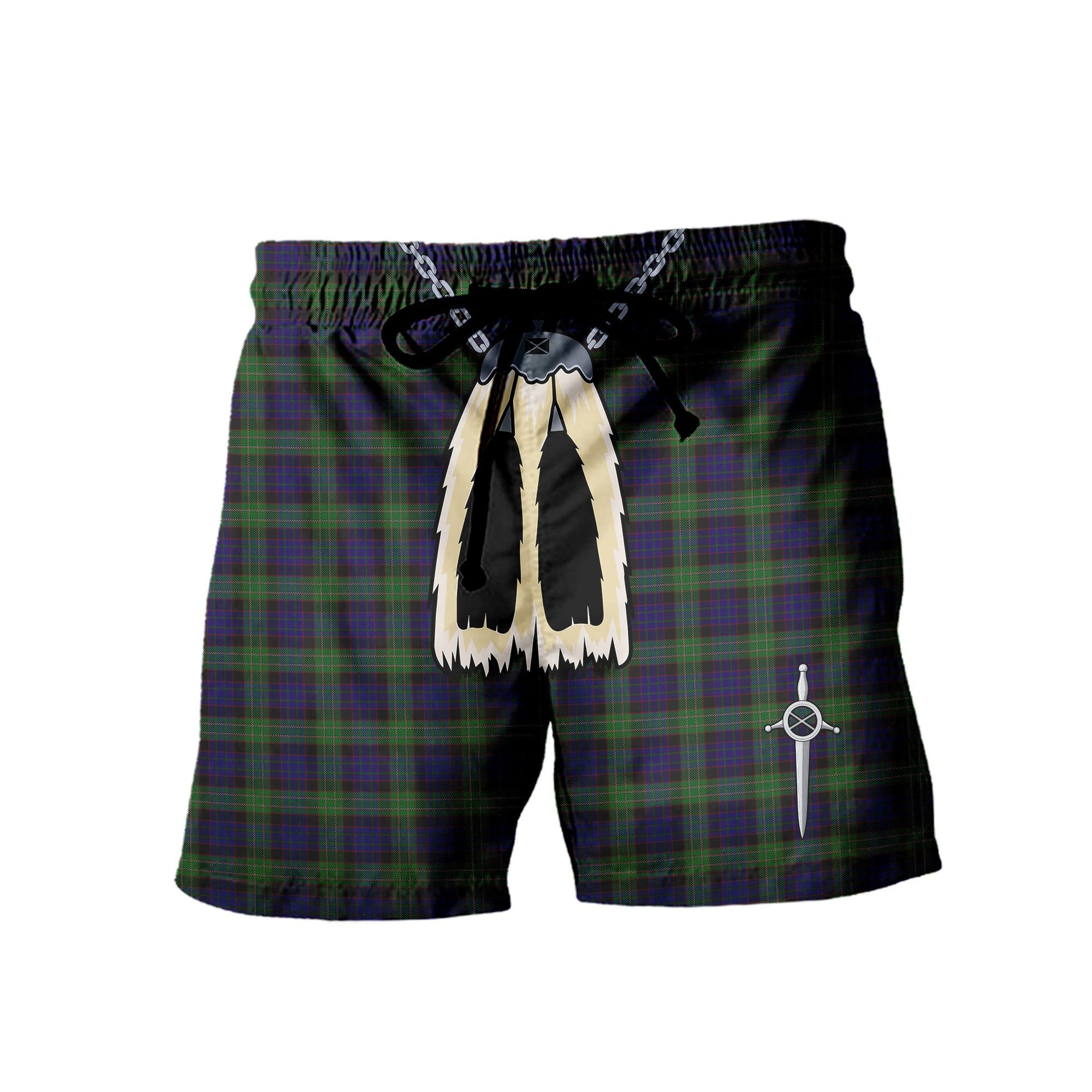 ScotsTee Shop Scottish Nicolson Green Hunting Men's Highland Kilt Sporran Tartan Shorts