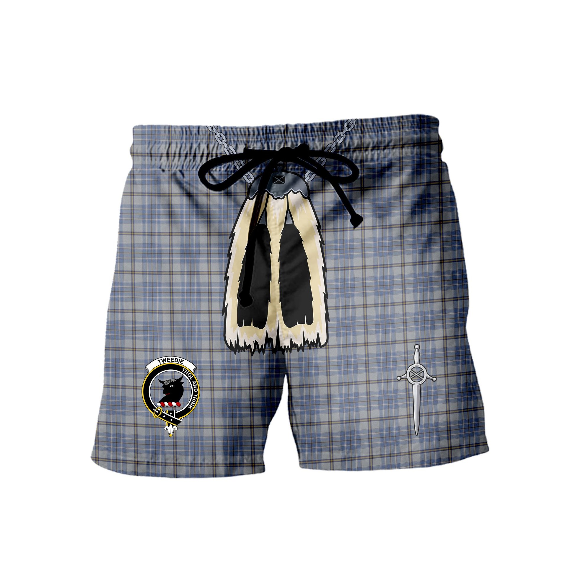 ScotsTee Shop Scottish Tweedie Clan Crest Men's Highland Kilt Sporran Tartan Shorts