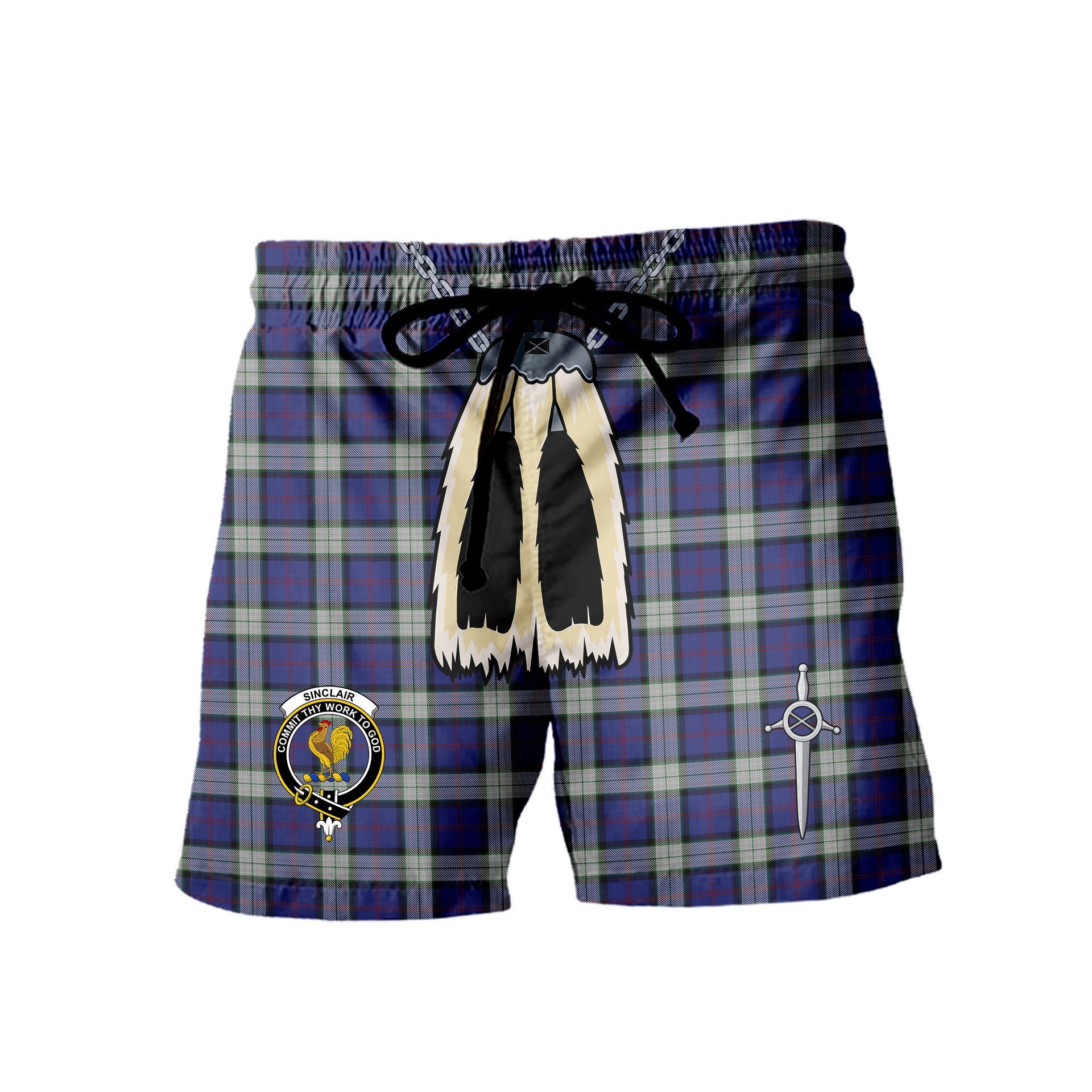 ScotsTee Shop Scottish Sinclair Dress Clan Crest Men's Highland Kilt Sporran Tartan Shorts