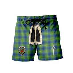 ScotsTee Shop Scottish Johnston Ancient Clan Crest Men's Highland Kilt Sporran Tartan Shorts