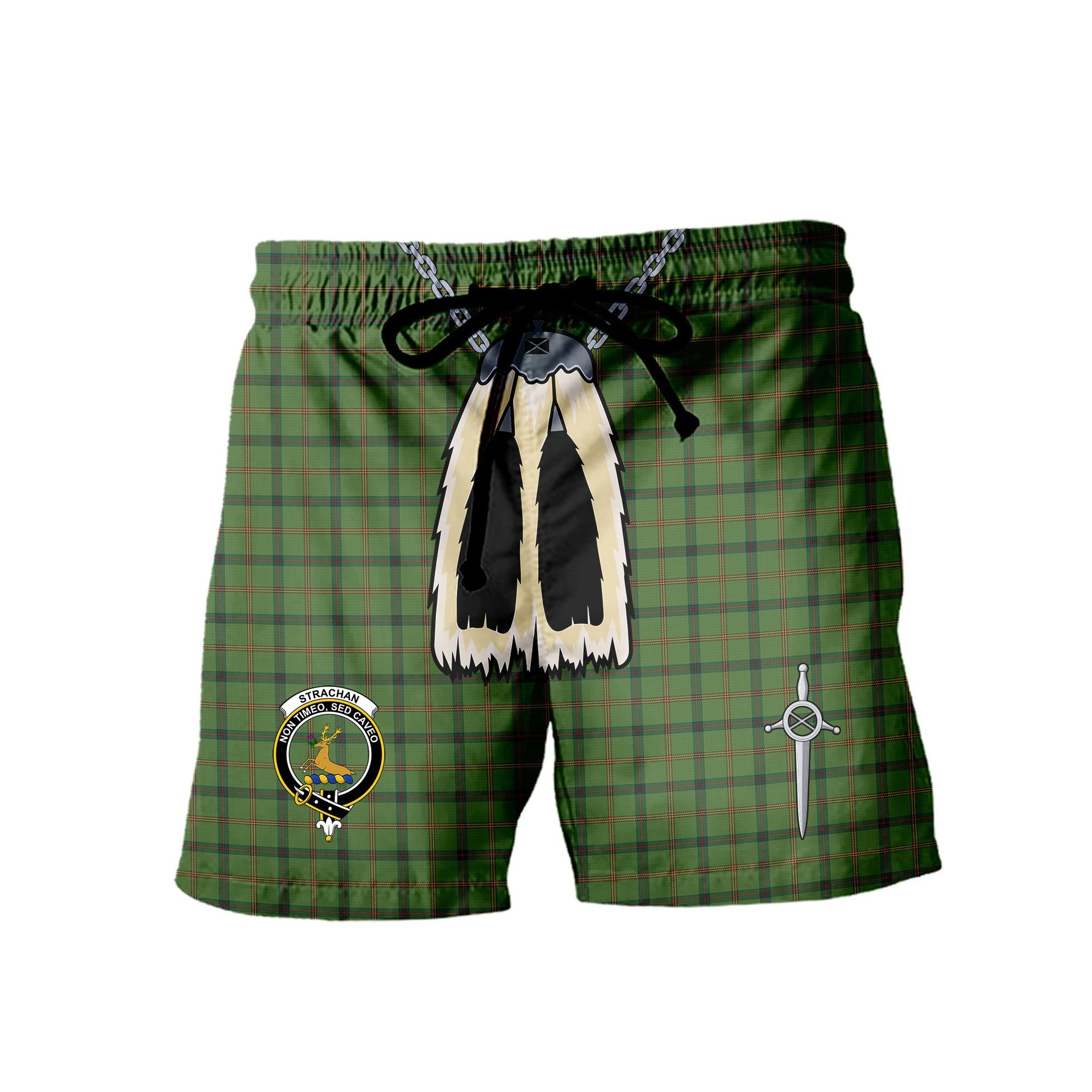 ScotsTee Shop Scottish Strachan Hunting Clan Crest Men's Highland Kilt Sporran Tartan Shorts