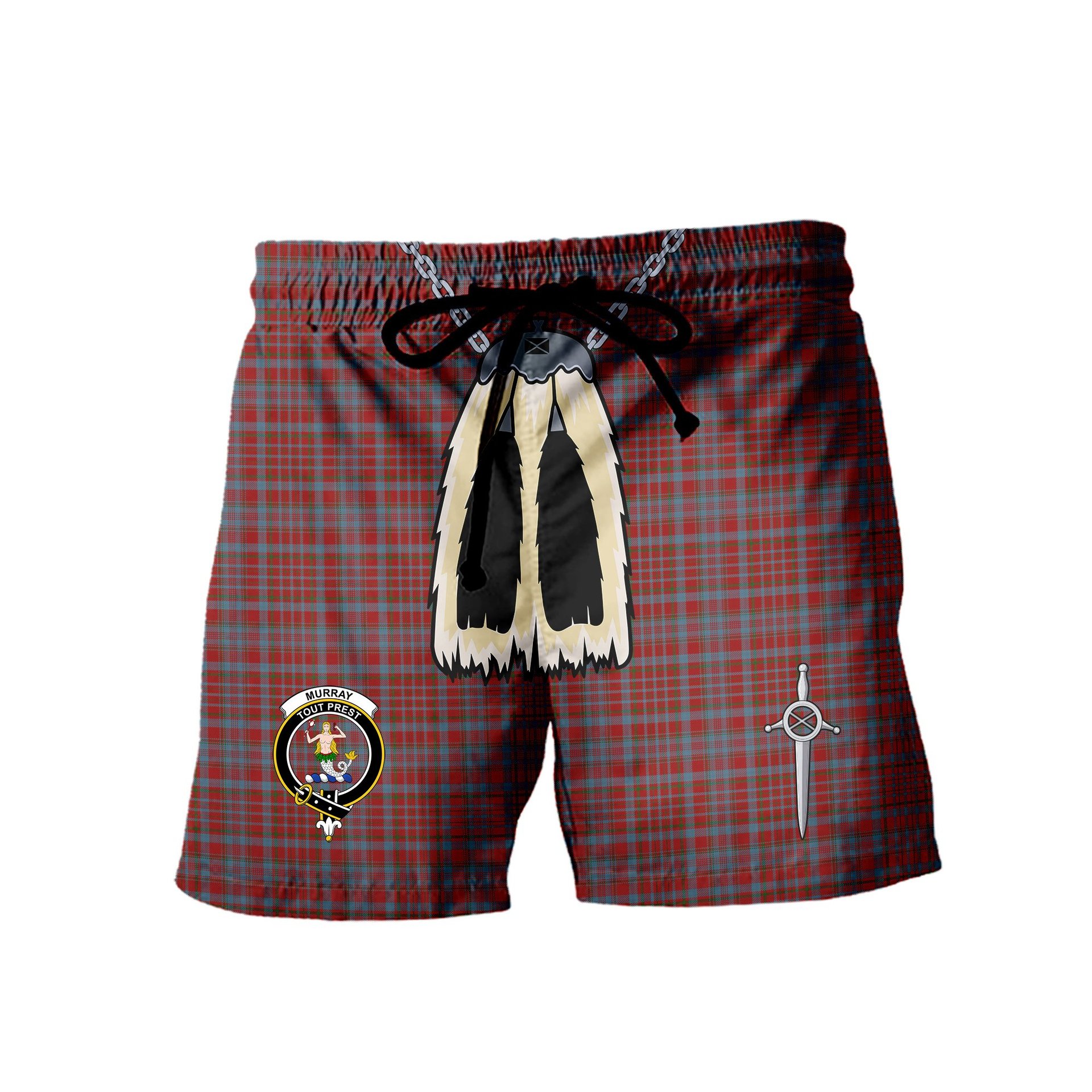 ScotsTee Shop Scottish Murray of Polmaise Clan Crest Men's Highland Kilt Sporran Tartan Shorts