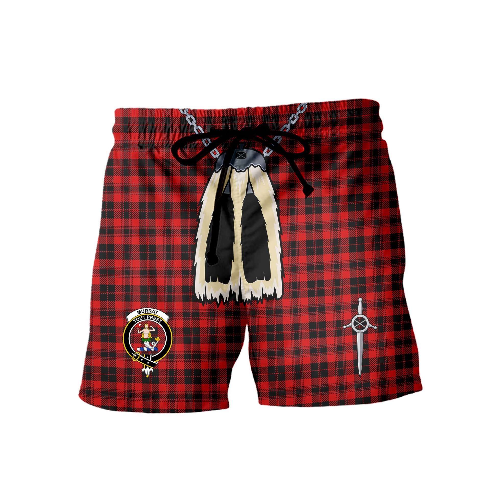 ScotsTee Shop Scottish Murray of Ochtertyre Modern Clan Crest Men's Highland Kilt Sporran Tartan Shorts