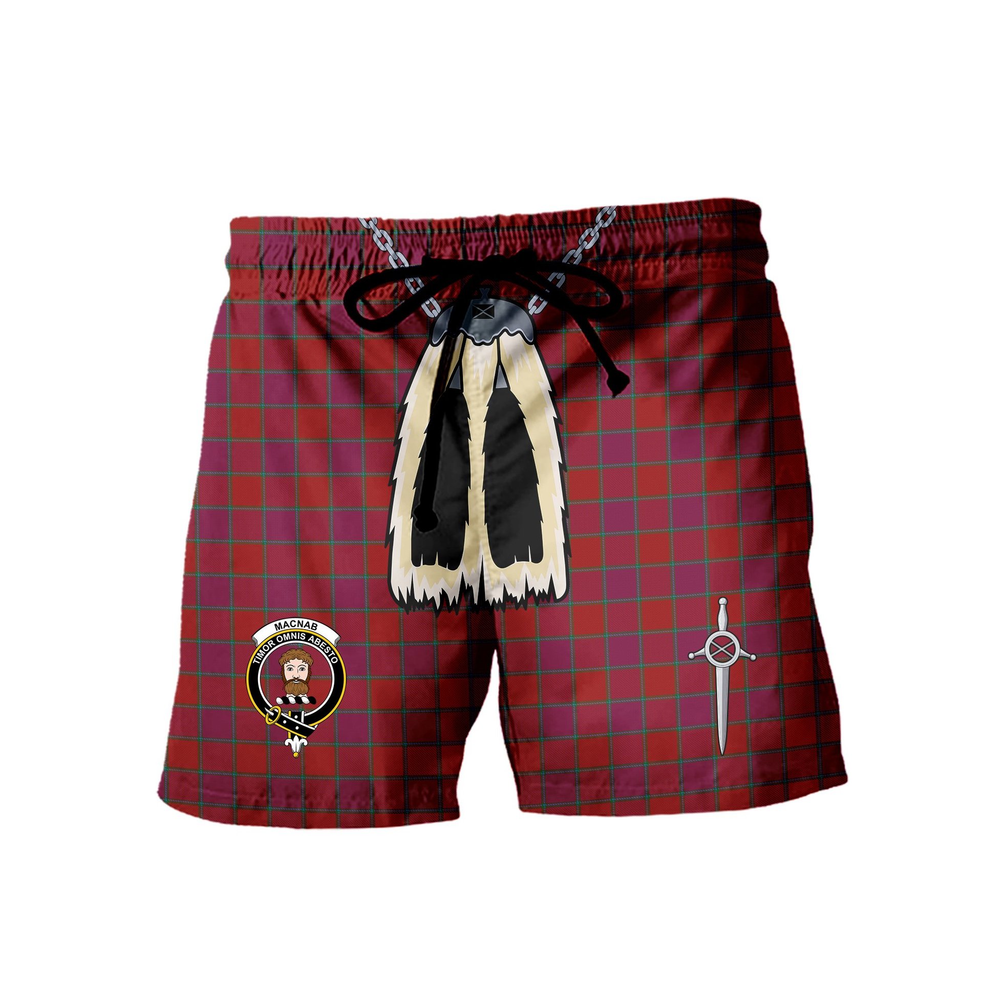 ScotsTee Shop Scottish MacNab Old Clan Crest Men's Highland Kilt Sporran Tartan Shorts