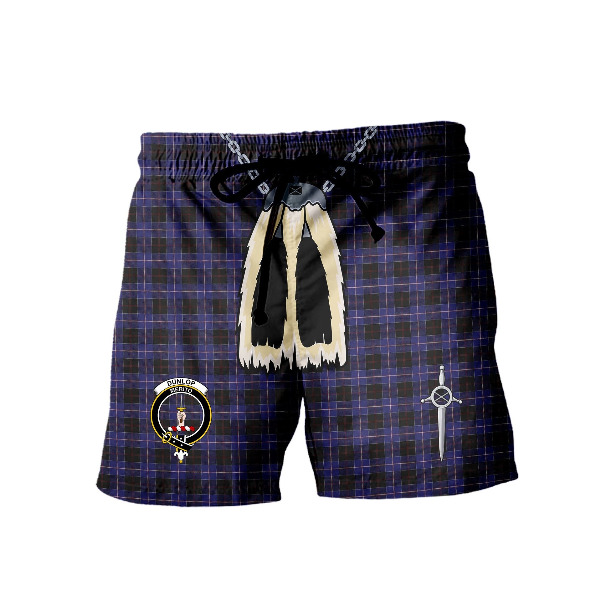 ScotsTee Shop Scottish Dunlop Clan Crest Men's Highland Kilt Sporran Tartan Shorts