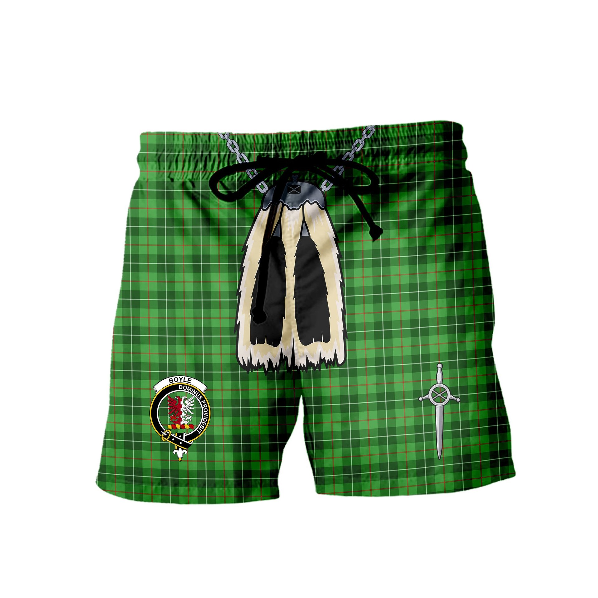 ScotsTee Shop Scottish Boyle SC Clan Crest Men's Highland Kilt Sporran Tartan Shorts