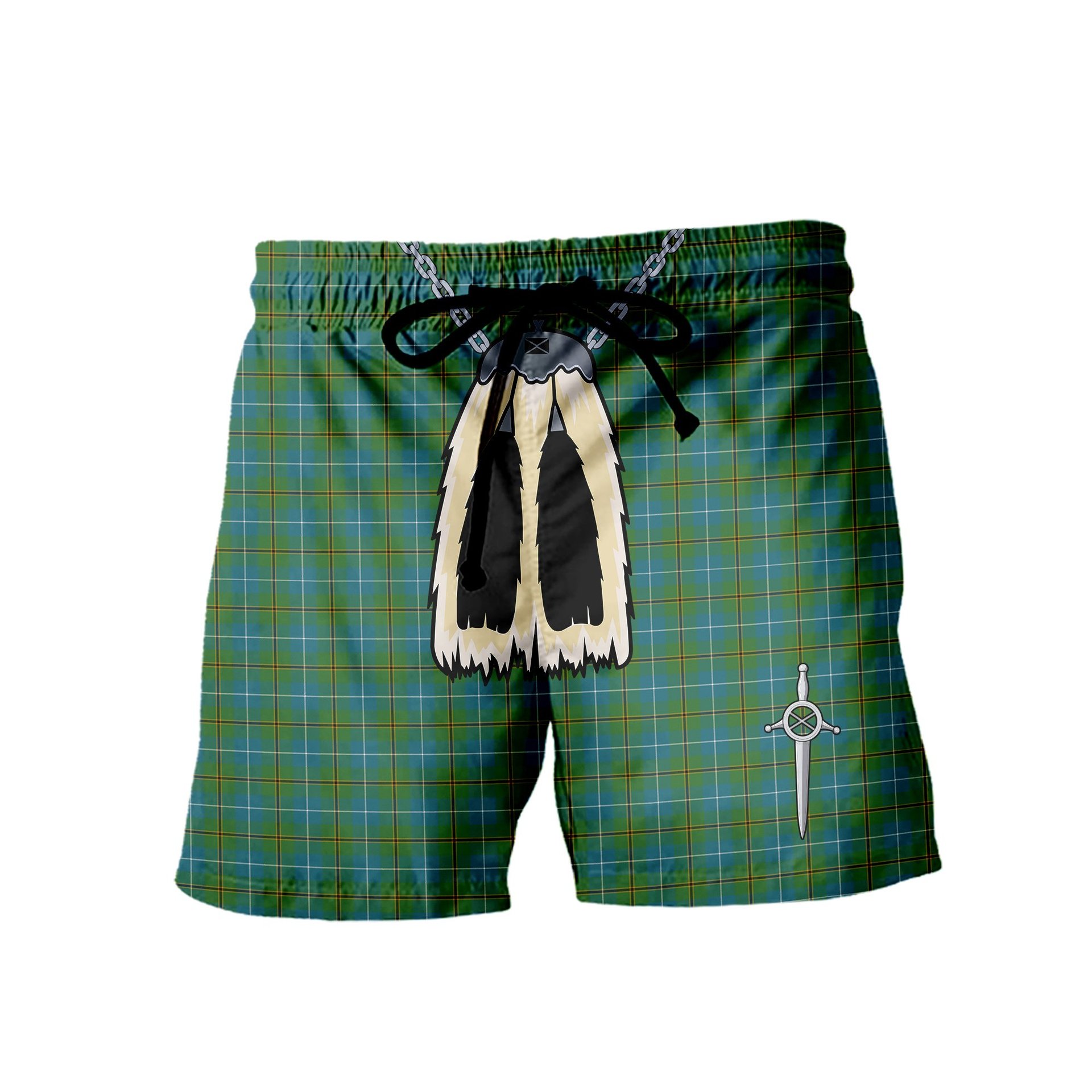 ScotsTee Shop Scottish Turnbull Hunting Ancient Clan Men's Highland Kilt Sporran Tartan Shorts