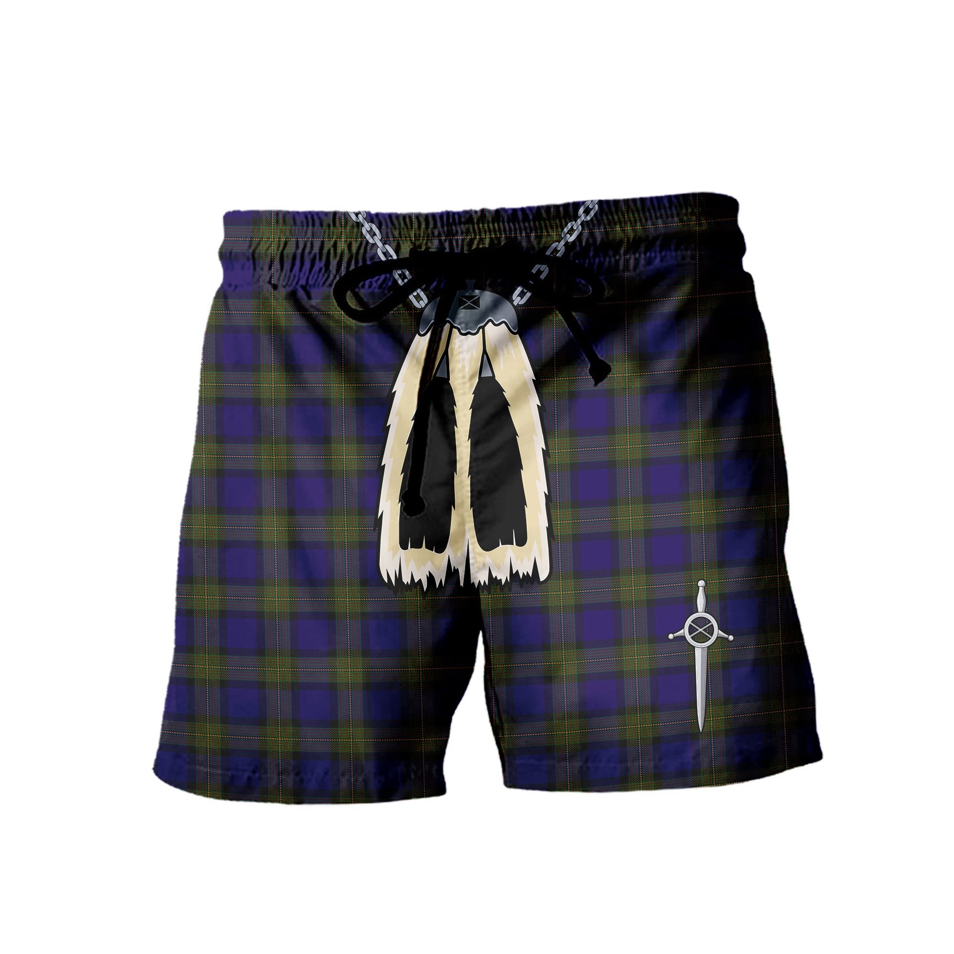 ScotsTee Shop Scottish Minnick Men's Highland Kilt Sporran Tartan Shorts