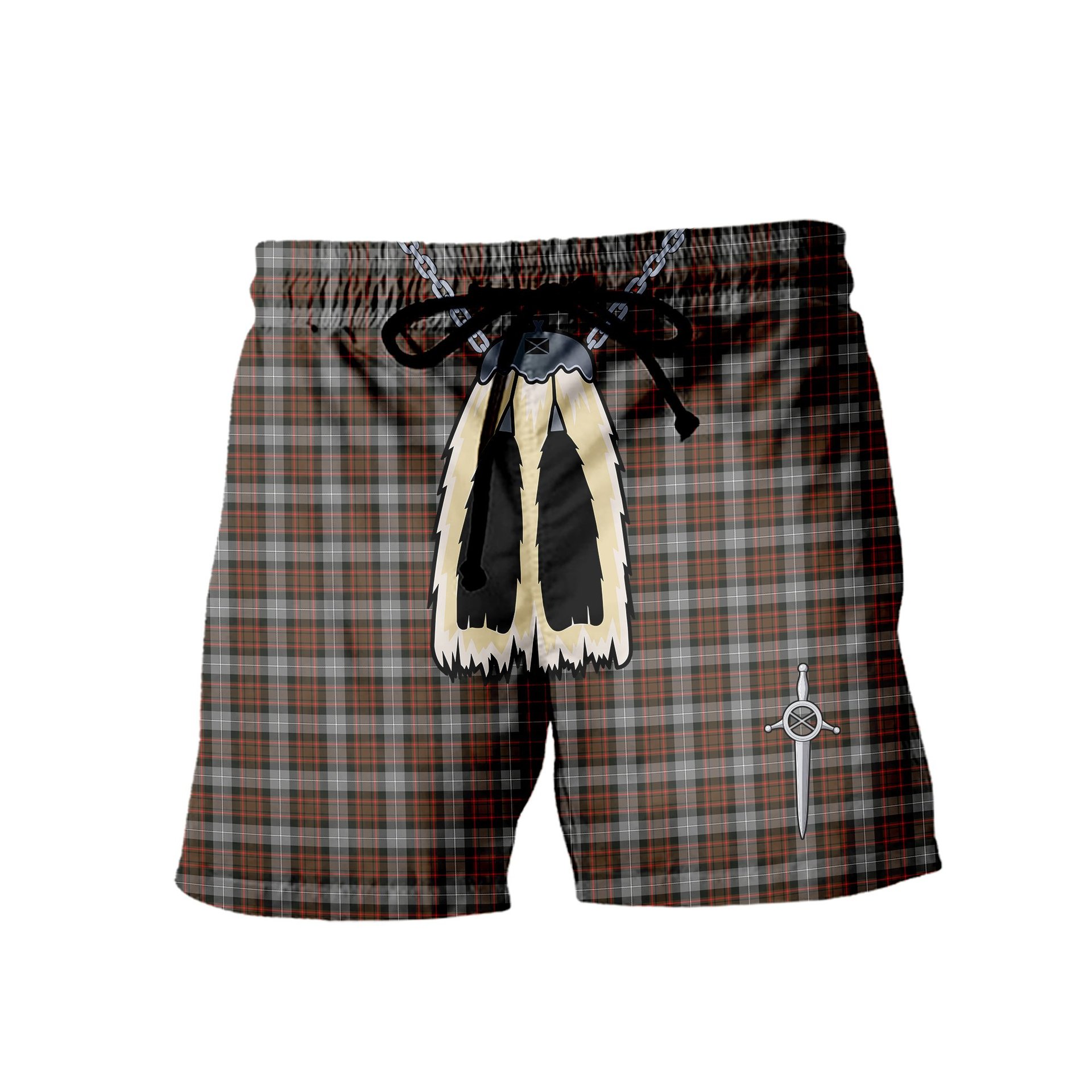 ScotsTee Shop Scottish MacRae Hunting Weathered Men's Highland Kilt Sporran Tartan Shorts