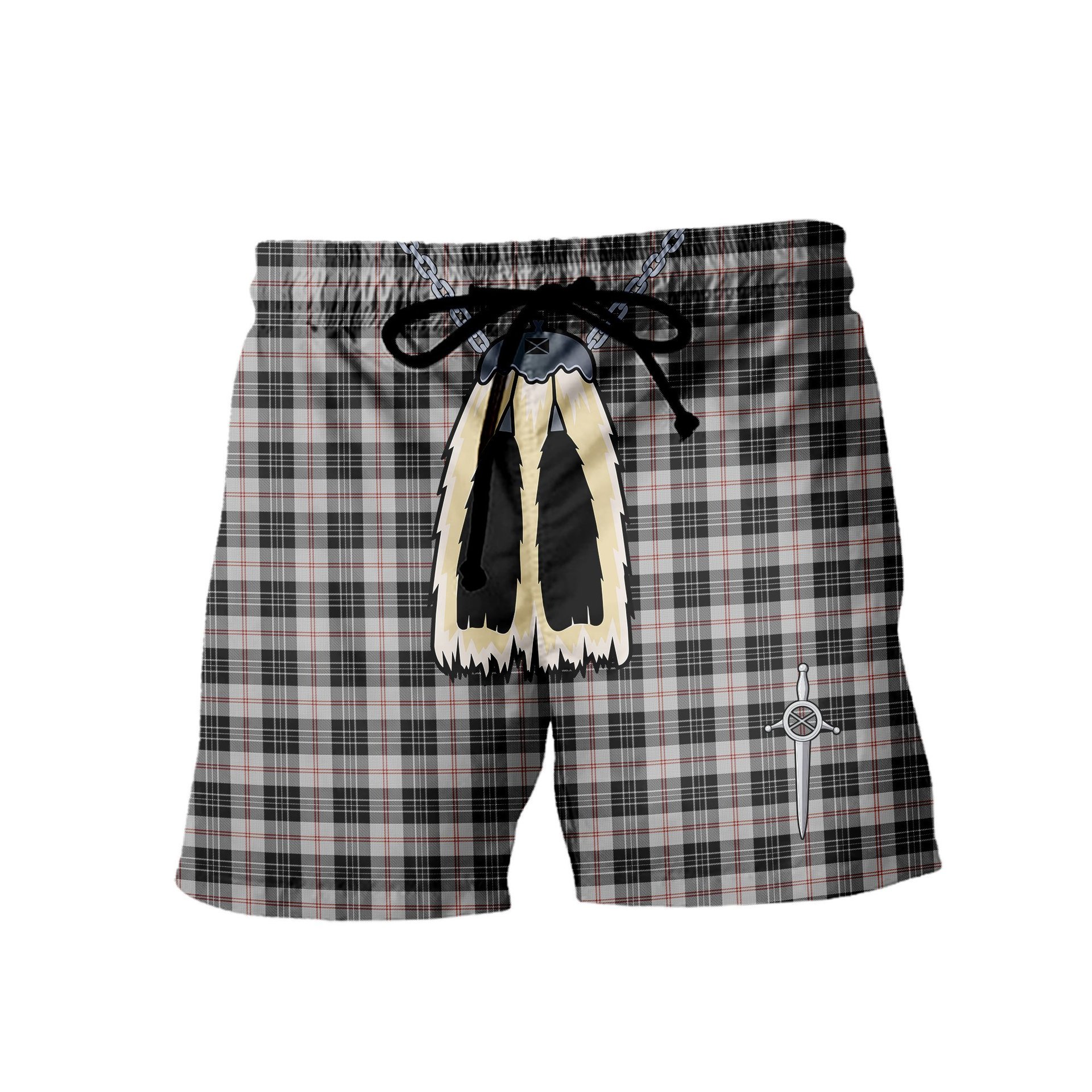 ScotsTee Shop Scottish MacPherson of Cluny Black and White Men's Highland Kilt Sporran Tartan Shorts