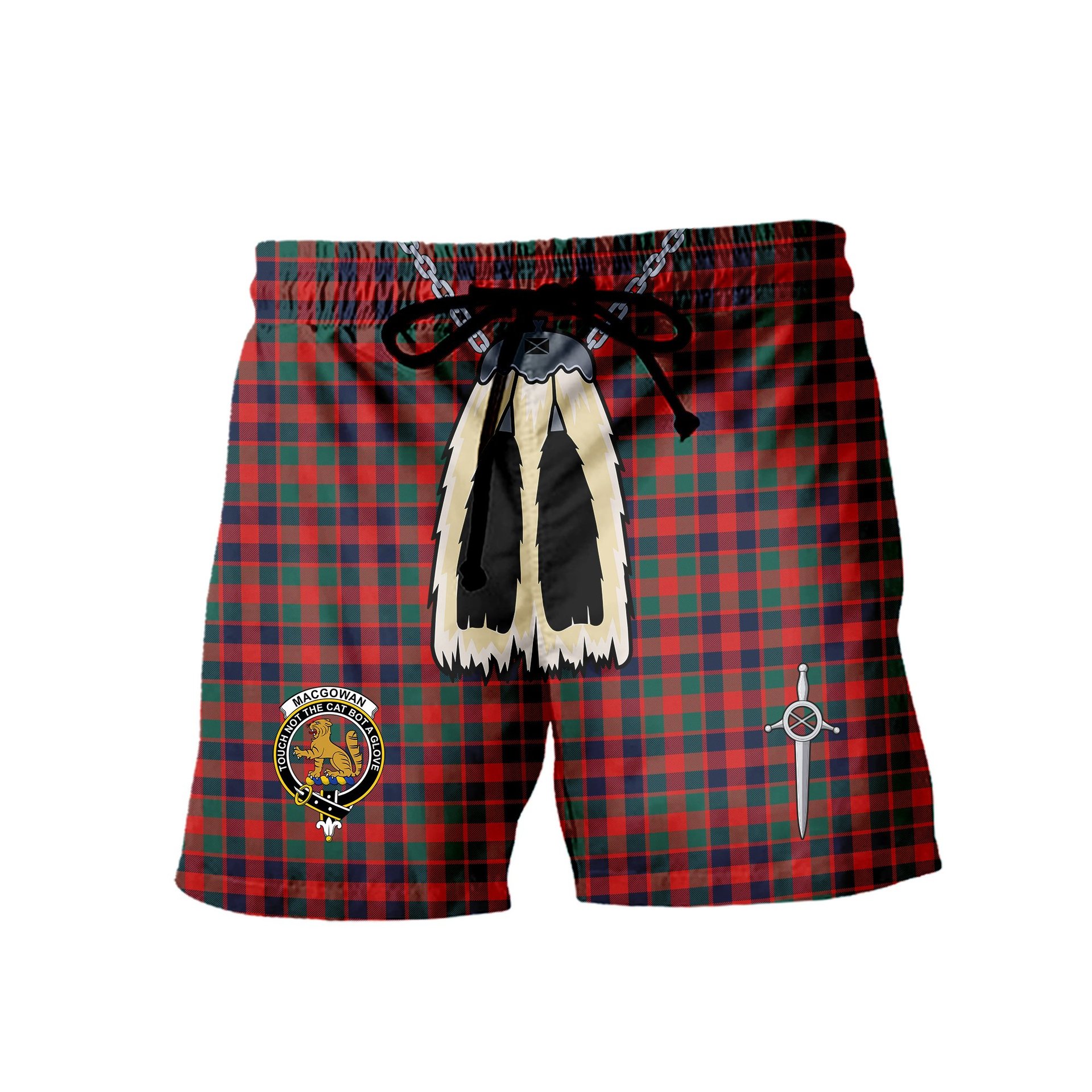 ScotsTee Shop Scottish MacGowan Modern Clan Crest Men's Highland Kilt Sporran Tartan Shorts