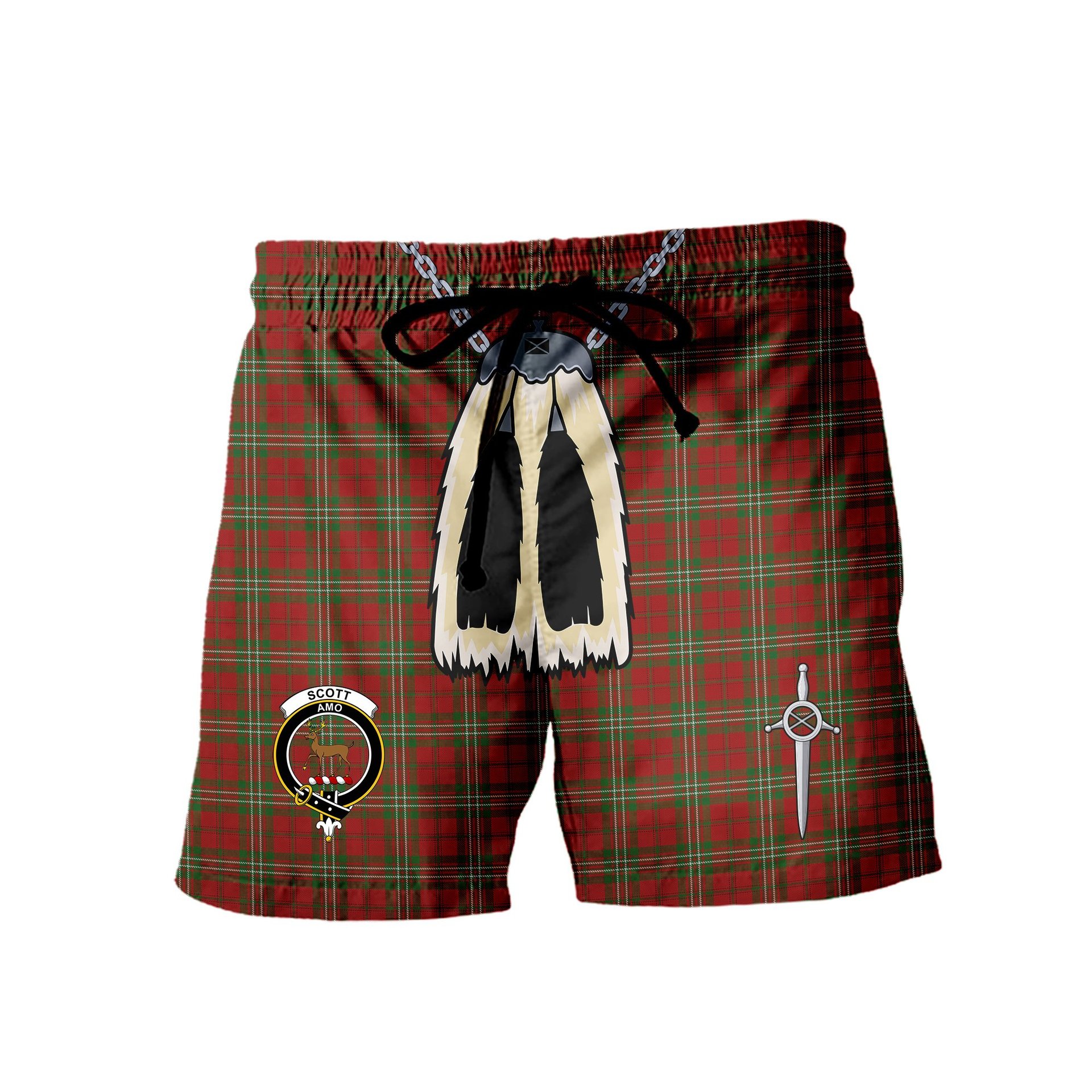 ScotsTee Shop Scottish Scott Clan Crest Men's Highland Kilt Sporran Tartan Shorts