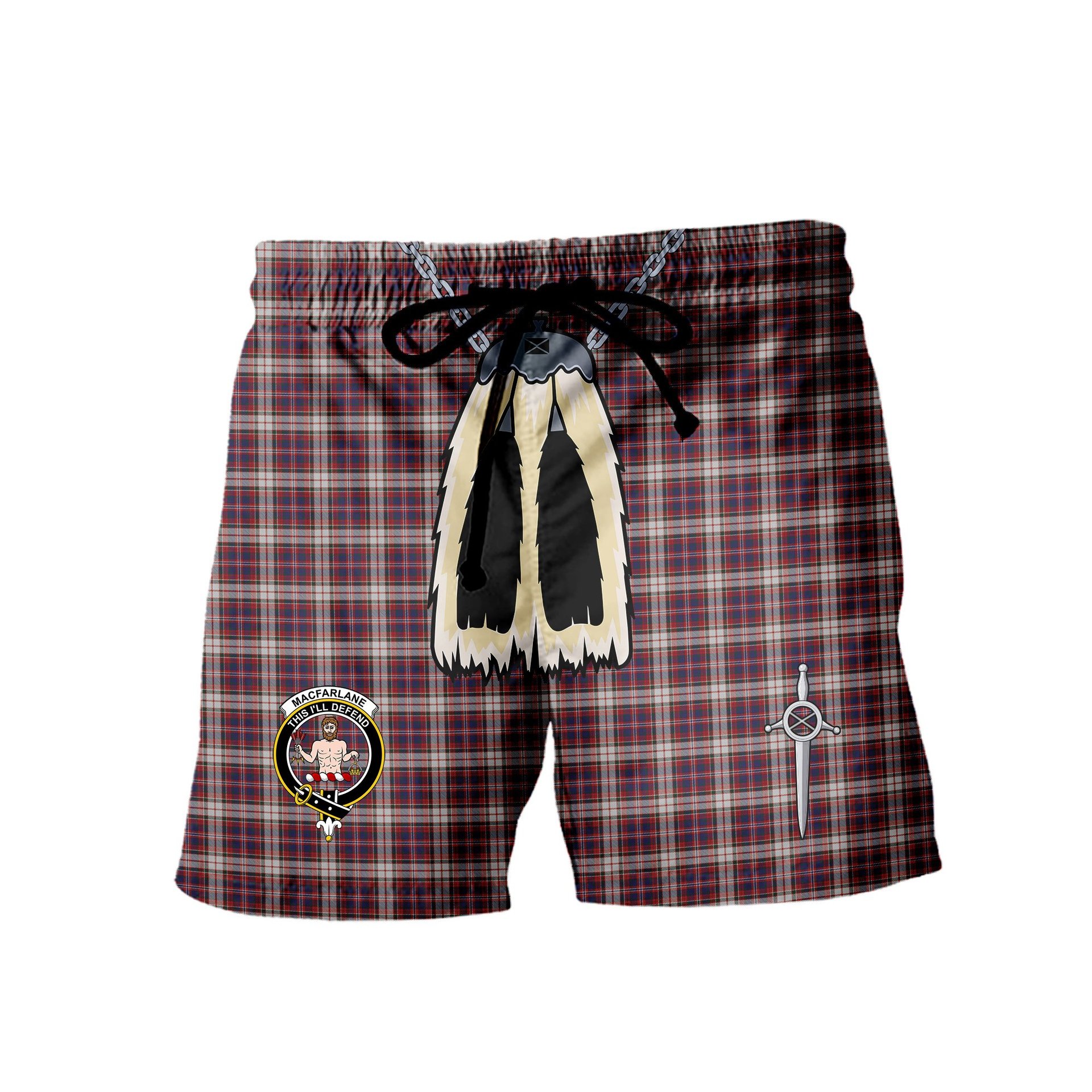 ScotsTee Shop Scottish MacFarlane Dress Clan Crest Men's Highland Kilt Sporran Tartan Shorts