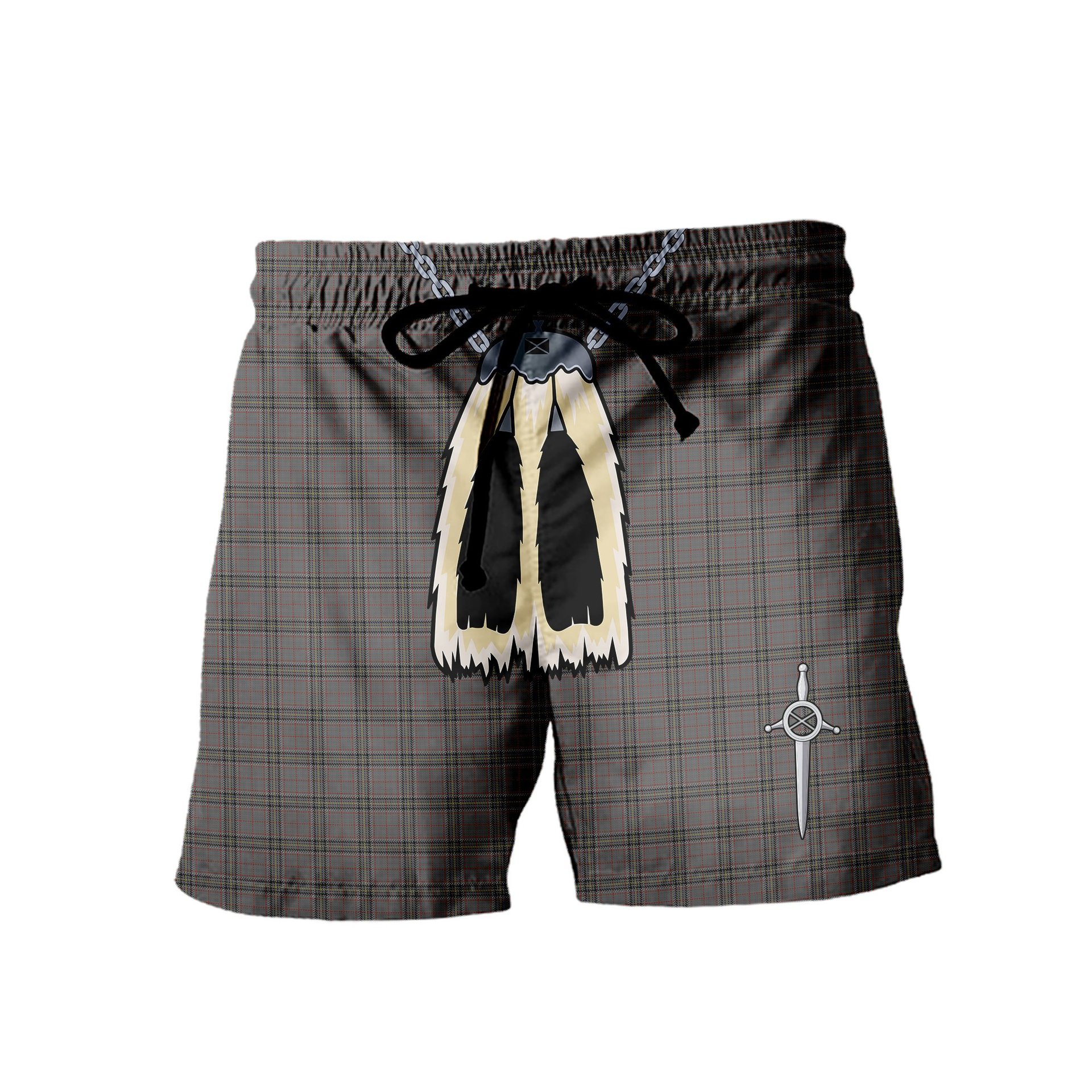 ScotsTee Shop Scottish Stewart Grey Men's Highland Kilt Sporran Tartan Shorts