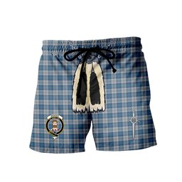 ScotsTee Shop Scottish Menzies Dress Blue & White Clan Crest Men's Highland Kilt Sporran Tartan Shorts