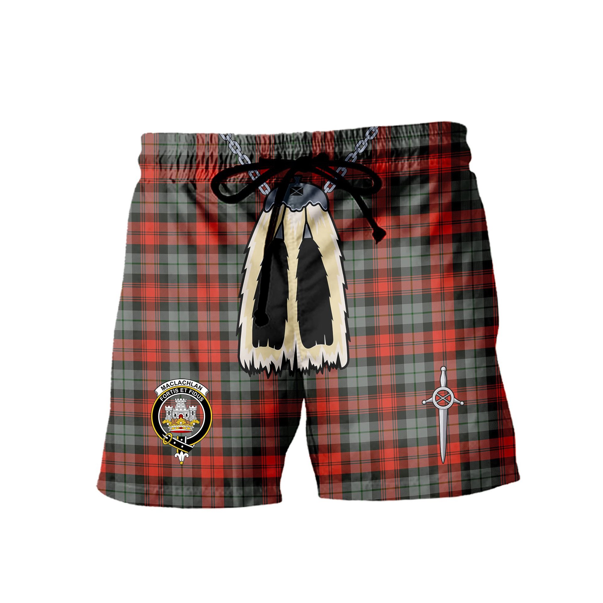 ScotsTee Shop Scottish MacLachlan Weathered Clan Crest Men's Highland Kilt Sporran Tartan Shorts