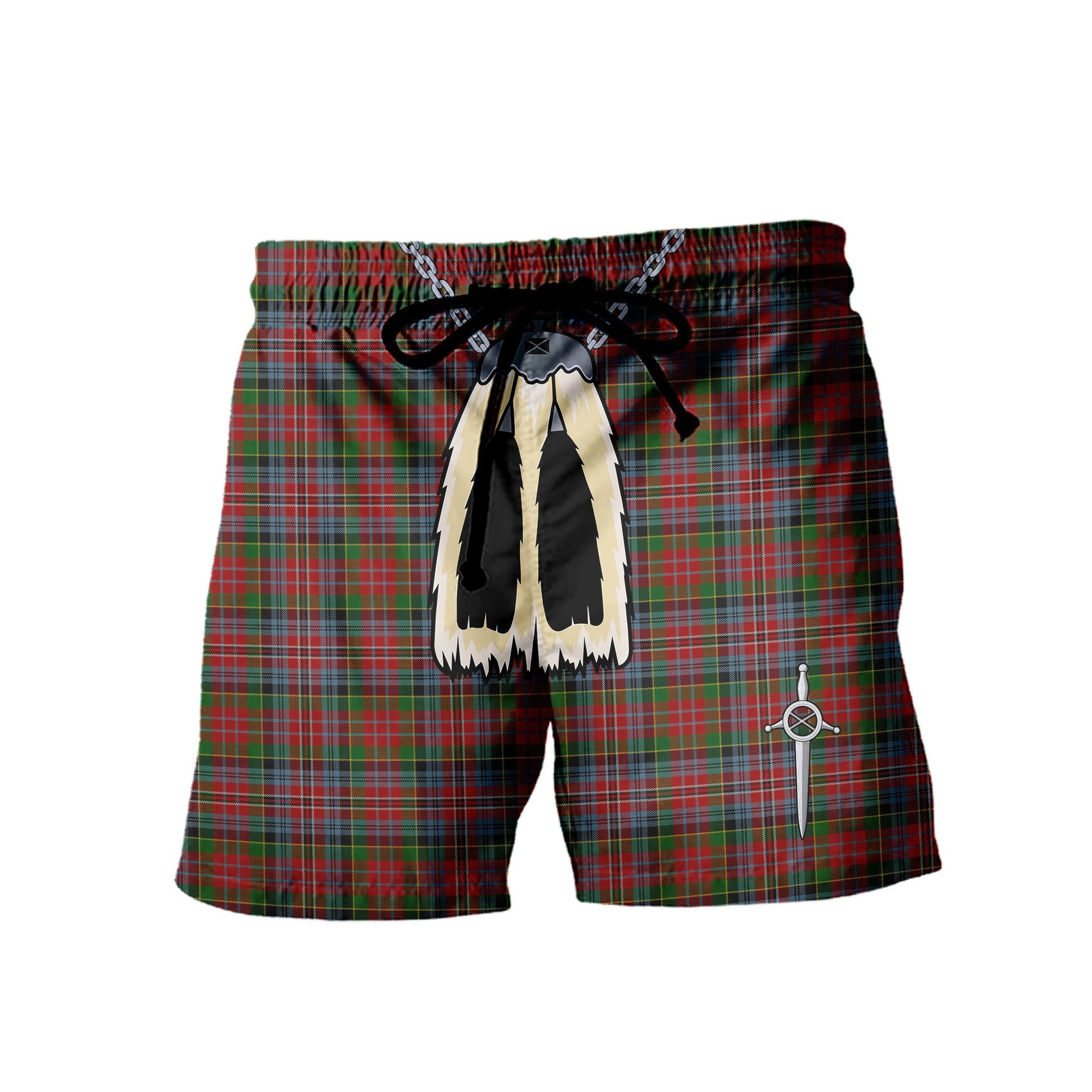 ScotsTee Shop Scottish MacPherson Ancient Men's Highland Kilt Sporran Tartan Shorts