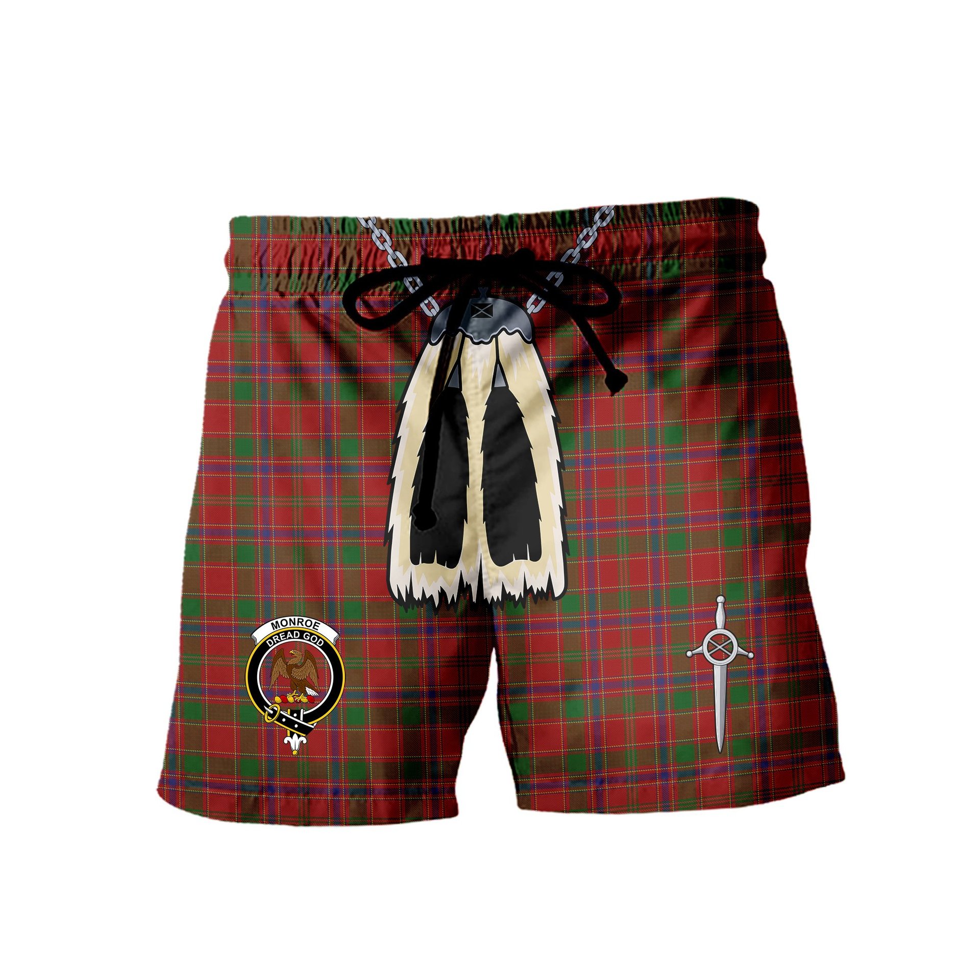 ScotsTee Shop Scottish Monroe Clan Crest Men's Highland Kilt Sporran Tartan Shorts