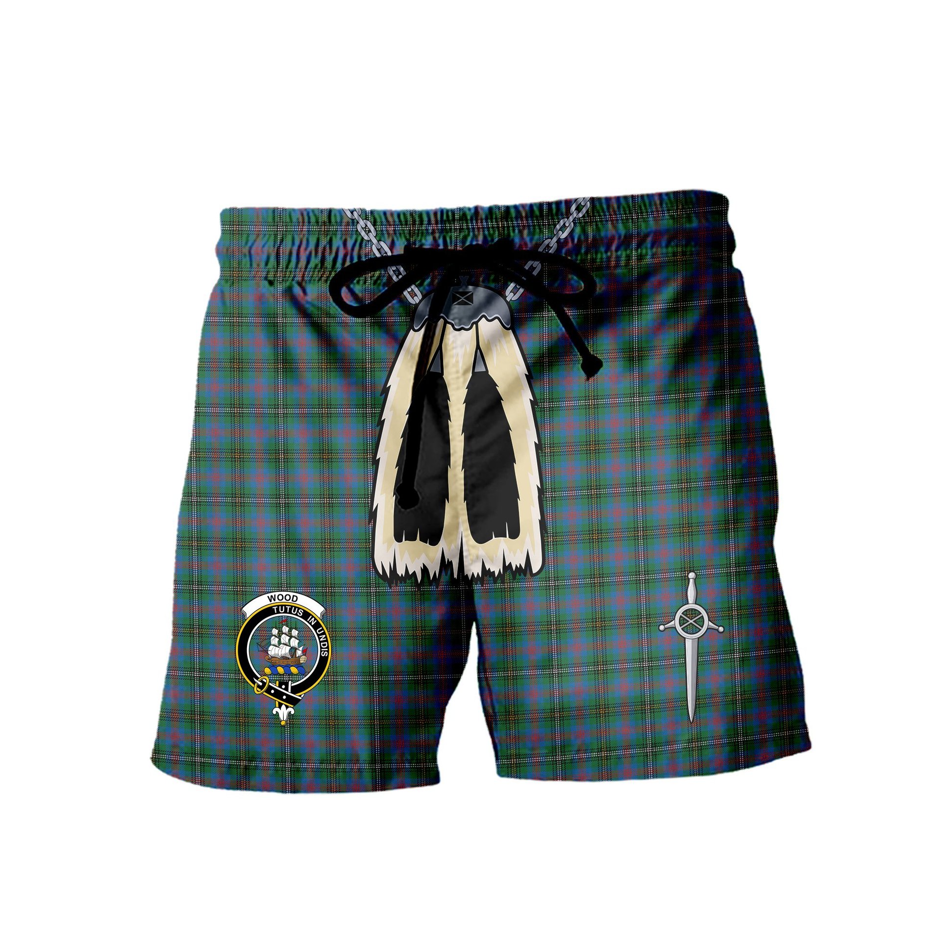 ScotsTee Shop Scottish Wood Ancient Clan Crest Men's Highland Kilt Sporran Tartan Shorts